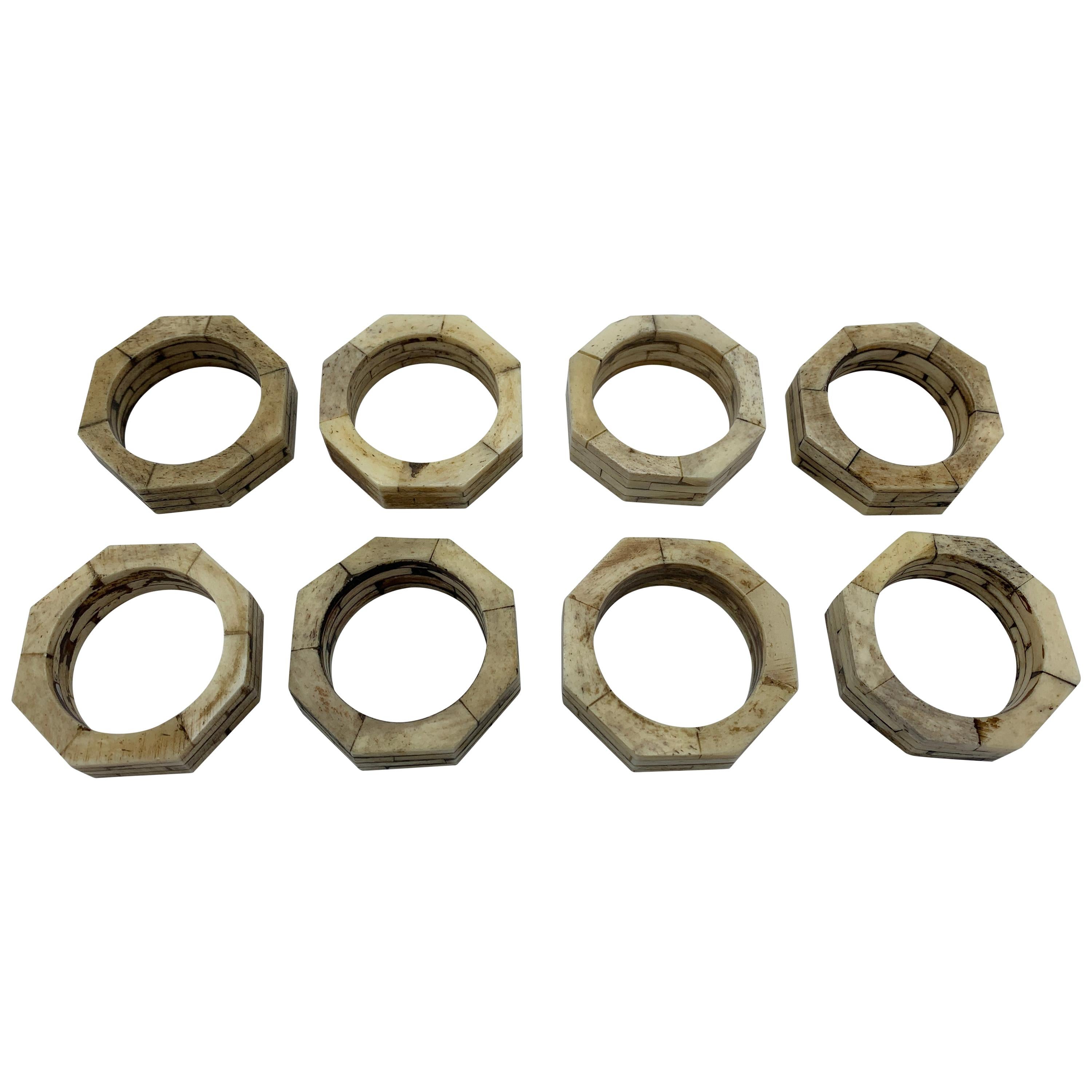 1980s Modern Bone Octagon Napkin Rings, Set of 8 For Sale