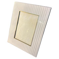 1980s Modern Brass and White Lacquered Metal Italian Rectangular Picture Frame