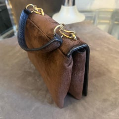 1980s Modern Brown Velvet and Leather Italian Hand-bag by Morando
