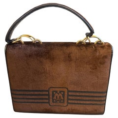 Moderne italienische Handtasche aus braunem Samt und Leder von Morando aus den 1980er Jahren