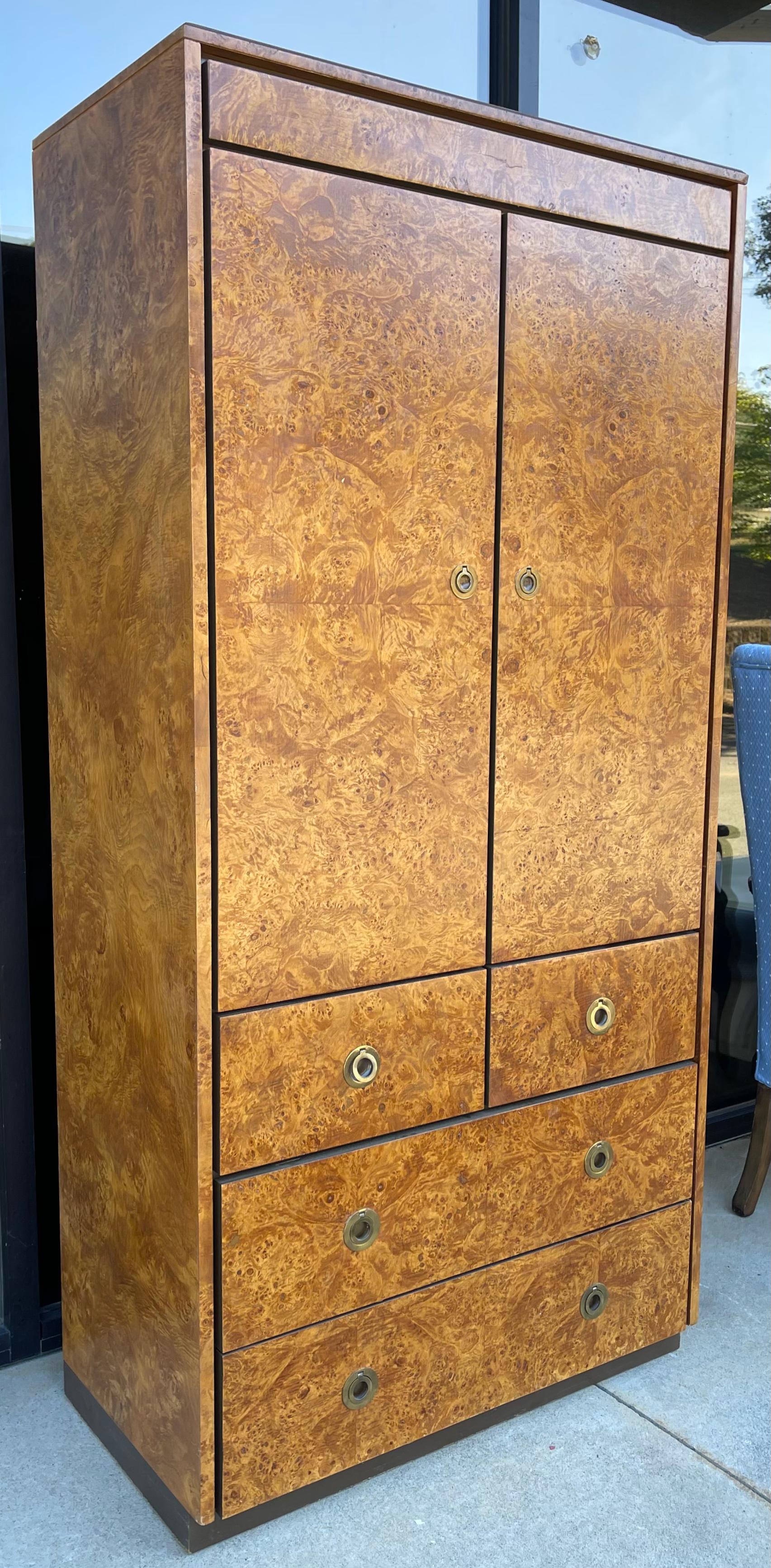 American 1980s Modern Burl Wood Gentleman’s Armoire by John Stuart For Sale