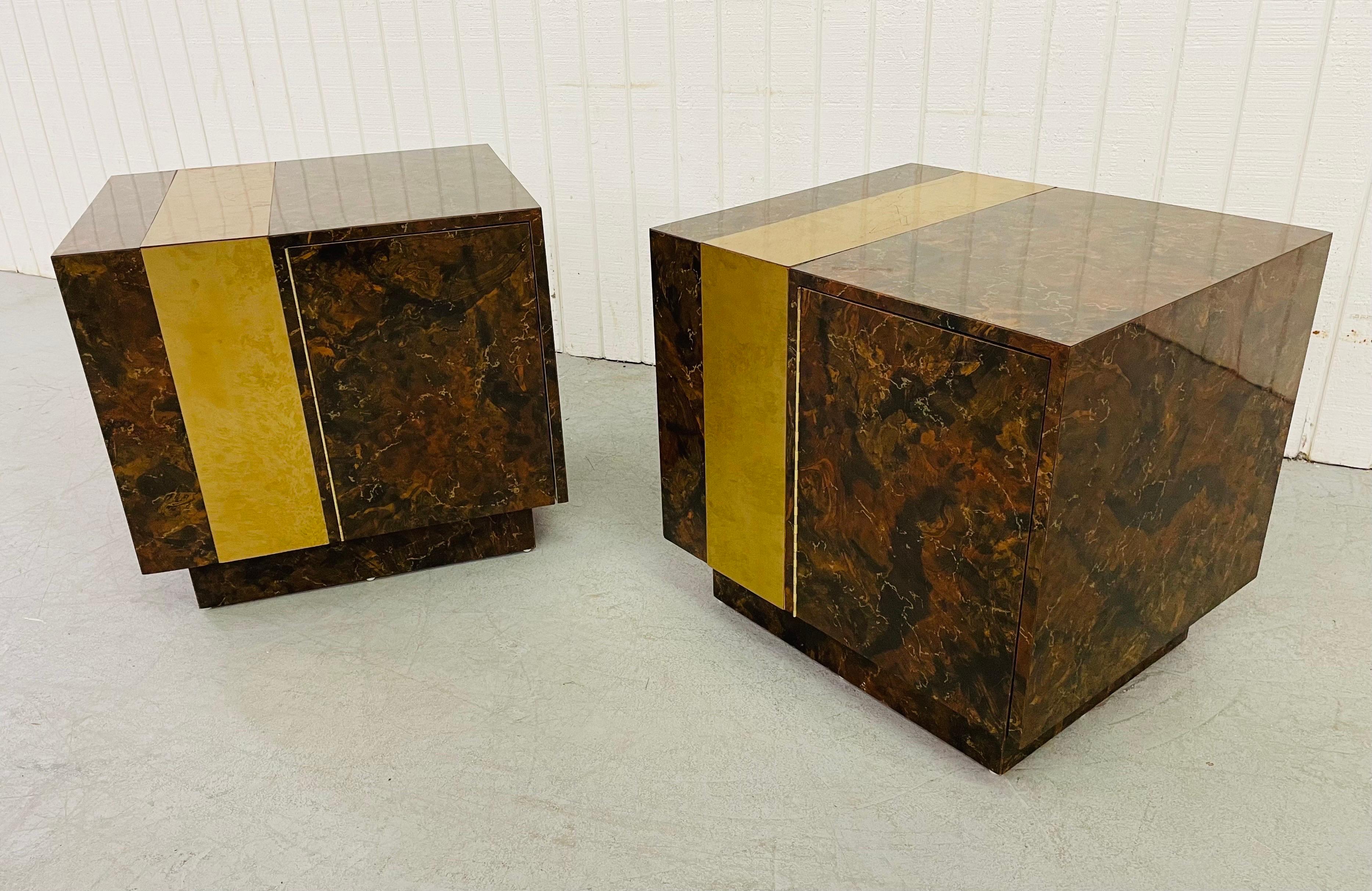 Post-Modern 1980’s Modern Burled Cube Nightstands