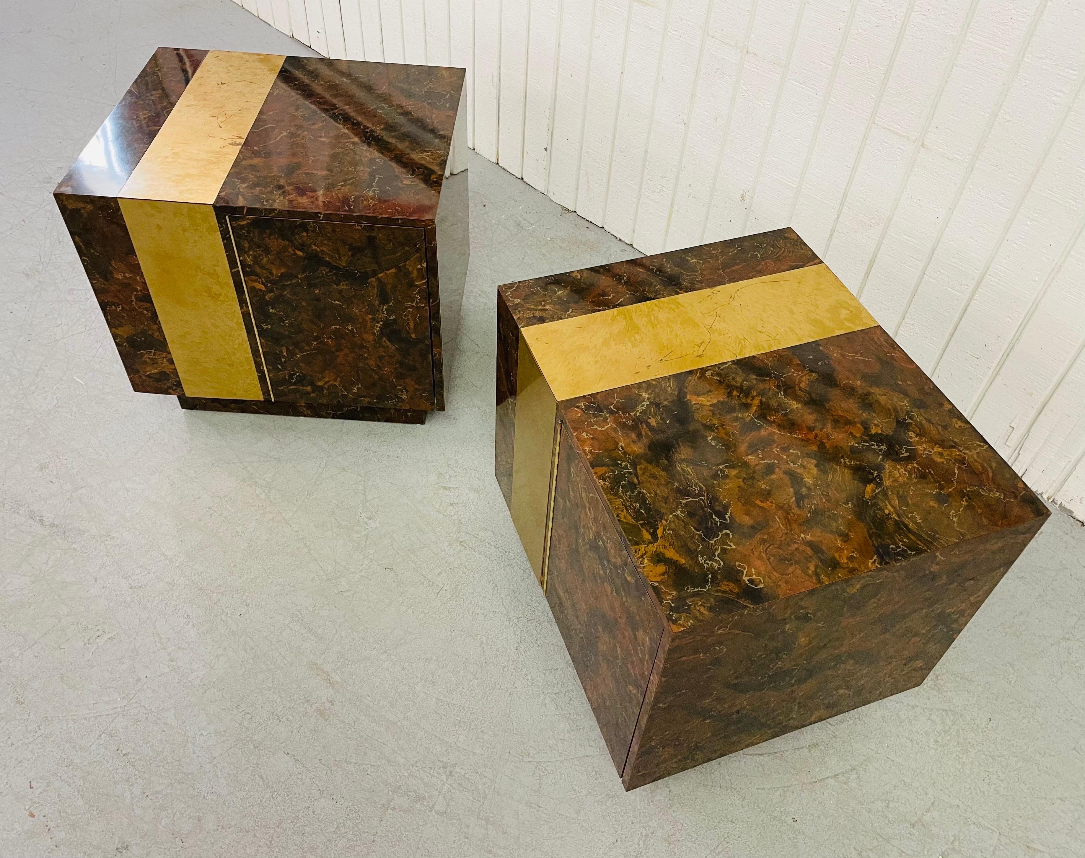Late 20th Century 1980’s Modern Burled Cube Nightstands