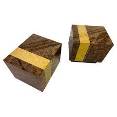 1980’s Modern Burled Cube Nightstands