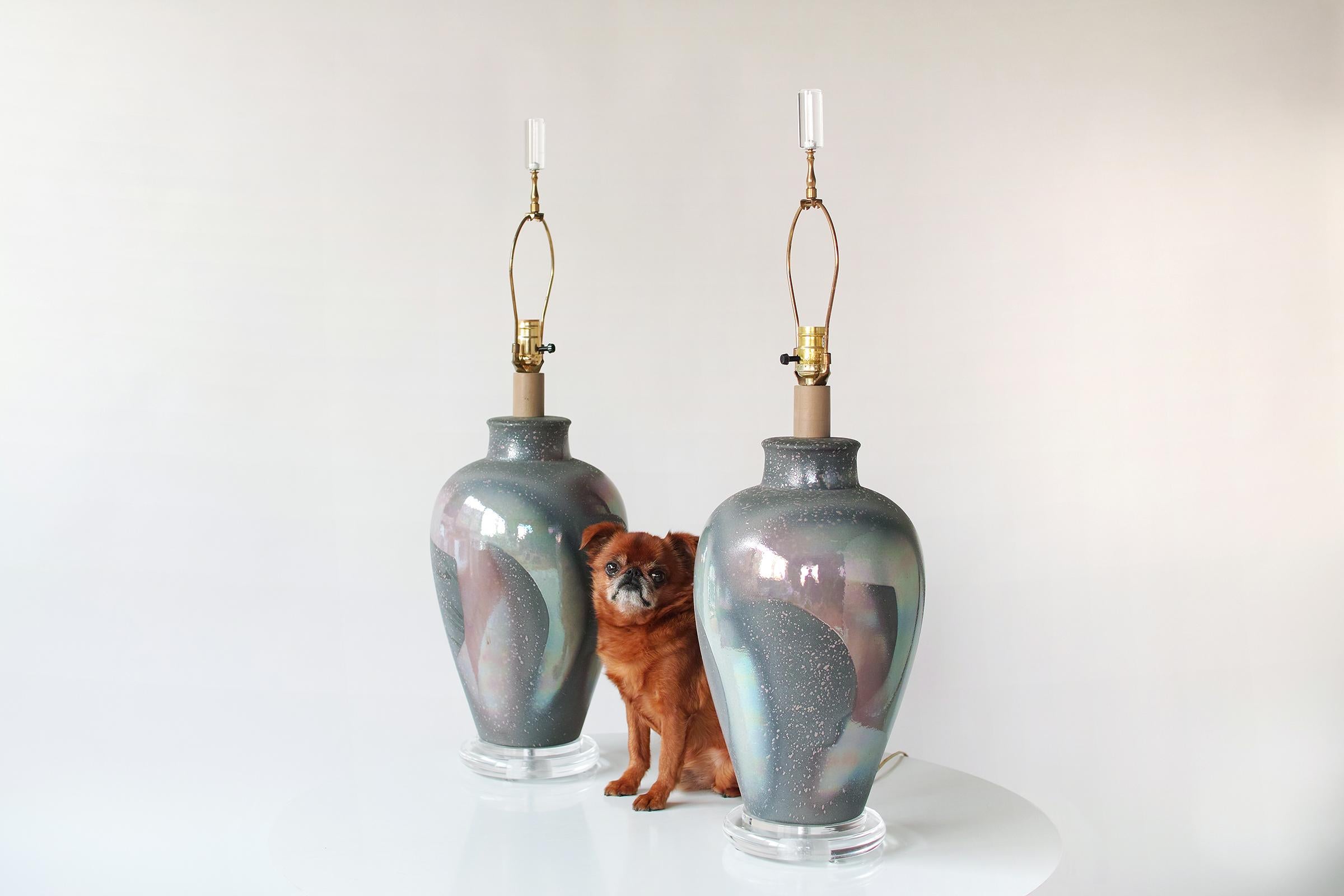 Late 20th Century 1980's Modern Ceramic & Lucite Lamps by Casual Lamps of California For Sale