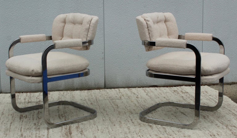Bouclé 1980's Modern Chrome Dining Chairs by Patrician Furniture For Sale