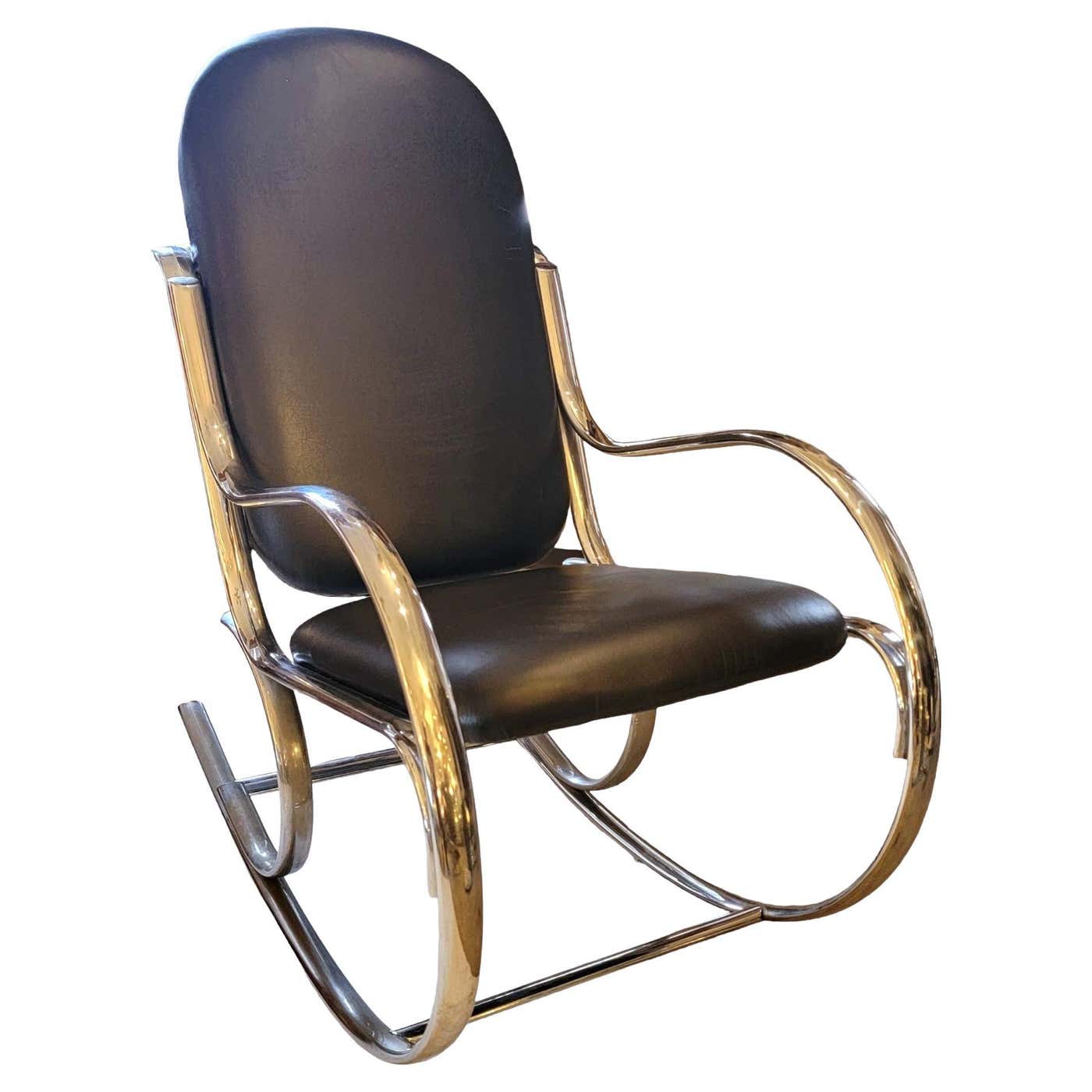 1980s Rocking Chair 1980s Modern Chrome Thonet-Style Rocking Chair For Sale at 1stDibs