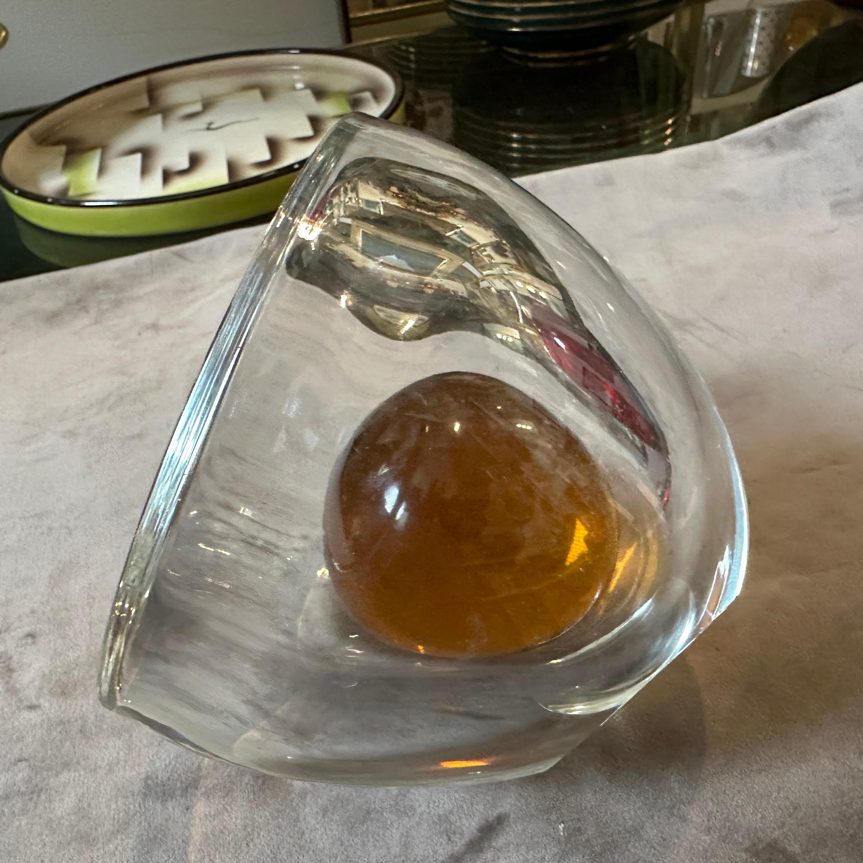 1980s Modern Clear and Brown Murano Glass Ashtray by Alfredo Barbini 5