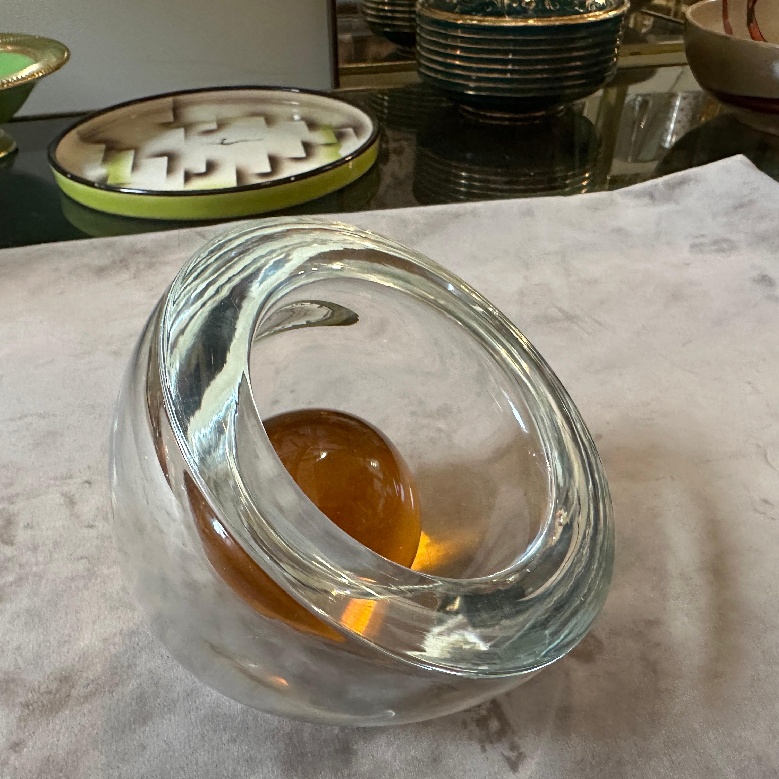 1980s Modern Clear and Brown Murano Glass Ashtray by Alfredo Barbini 6