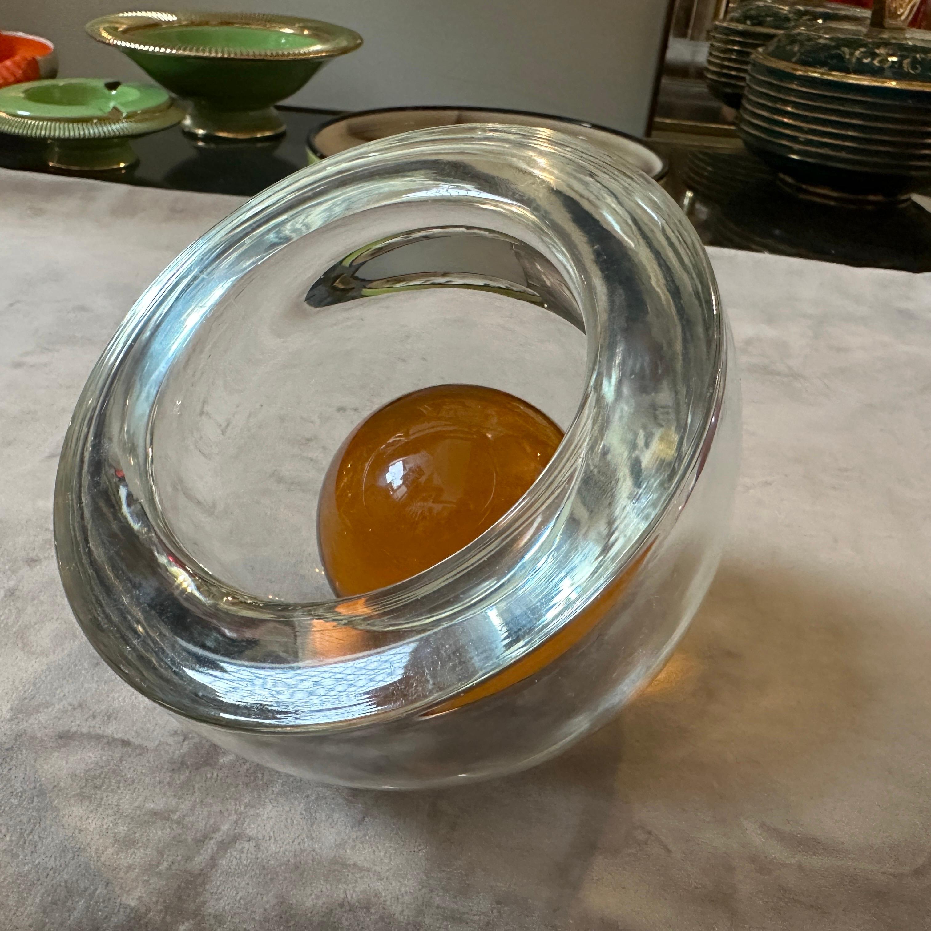 Italian 1980s Modern Clear and Brown Murano Glass Ashtray by Alfredo Barbini