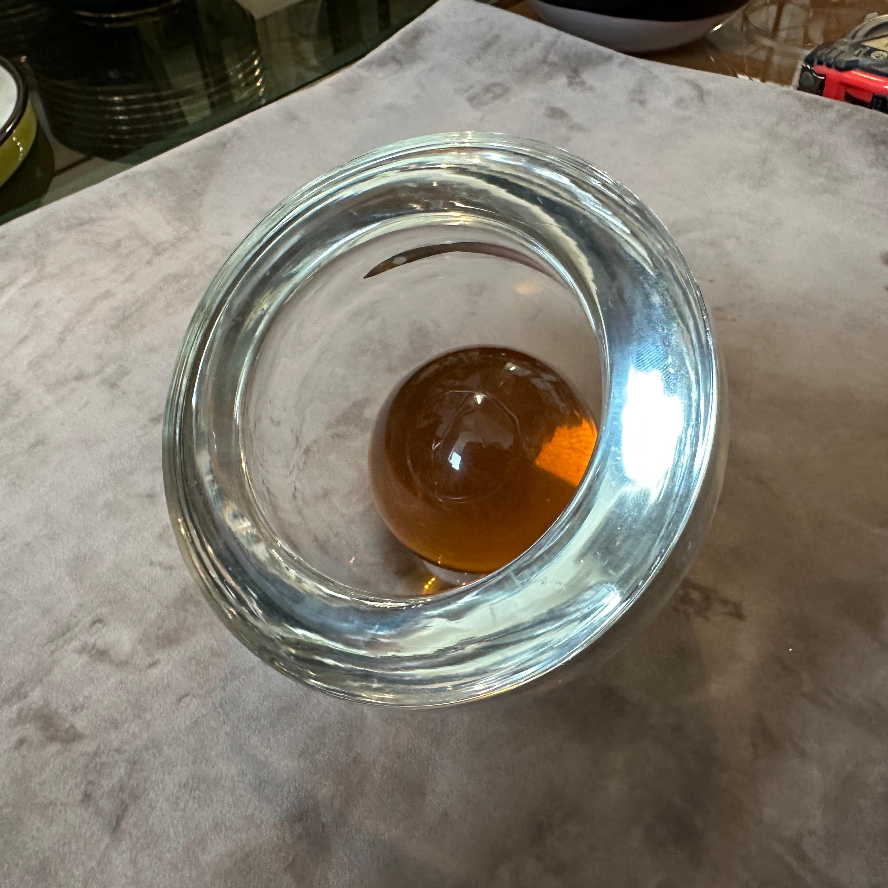 1980s Modern Clear and Brown Murano Glass Ashtray by Alfredo Barbini In Good Condition In Aci Castello, IT