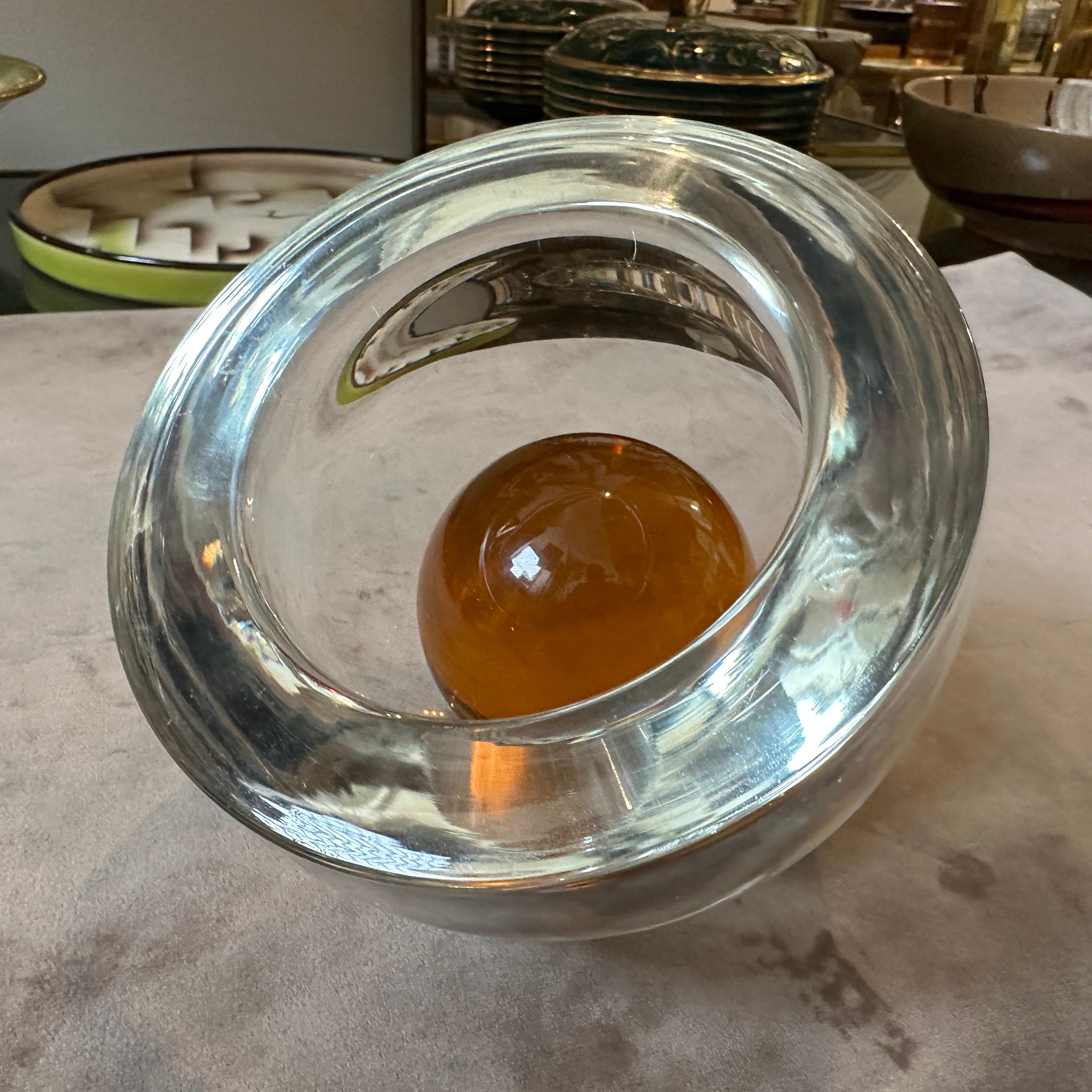 20th Century 1980s Modern Clear and Brown Murano Glass Ashtray by Alfredo Barbini