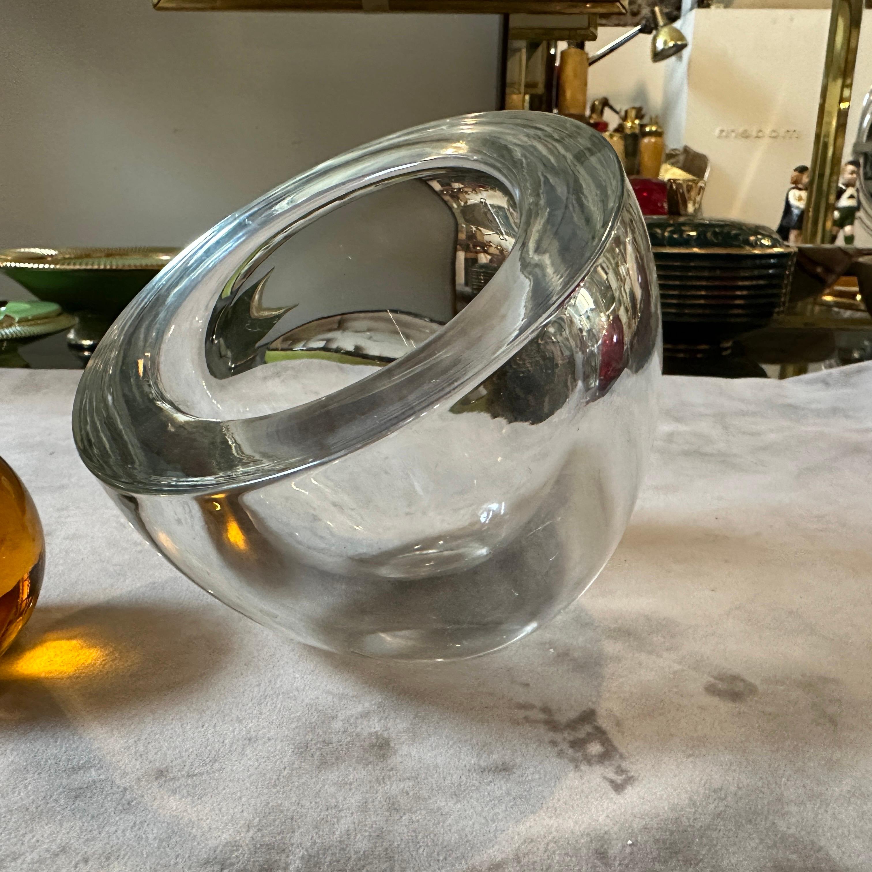 1980s Modern Clear and Brown Murano Glass Ashtray by Alfredo Barbini 2