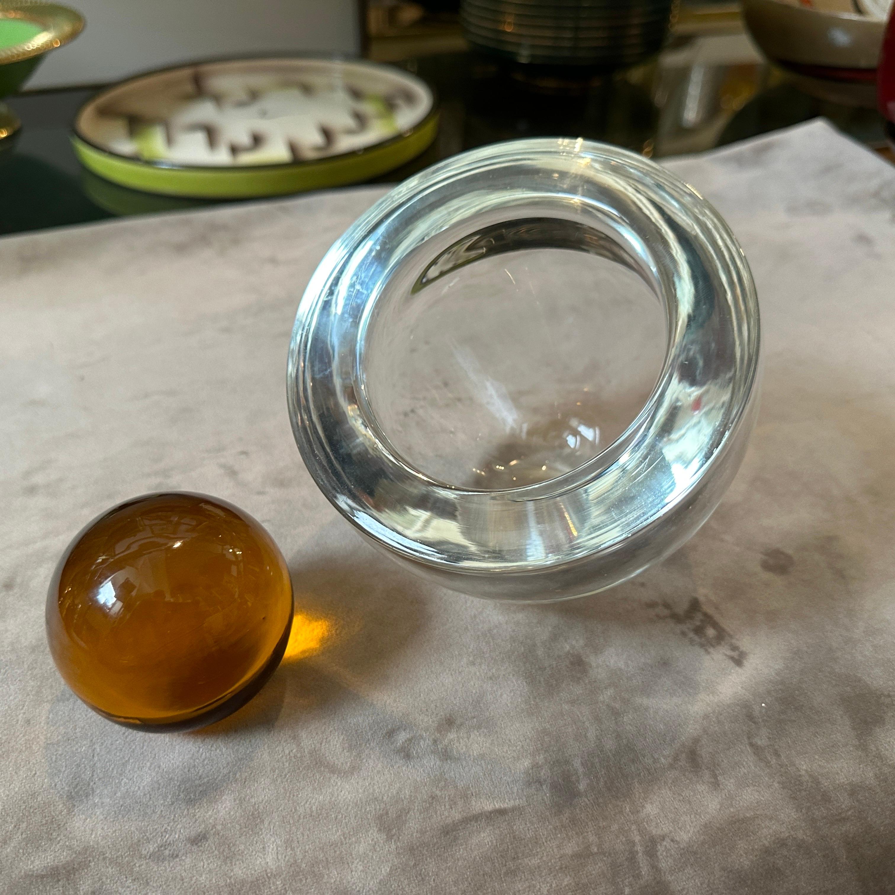 1980s Modern Clear and Brown Murano Glass Ashtray by Alfredo Barbini 3