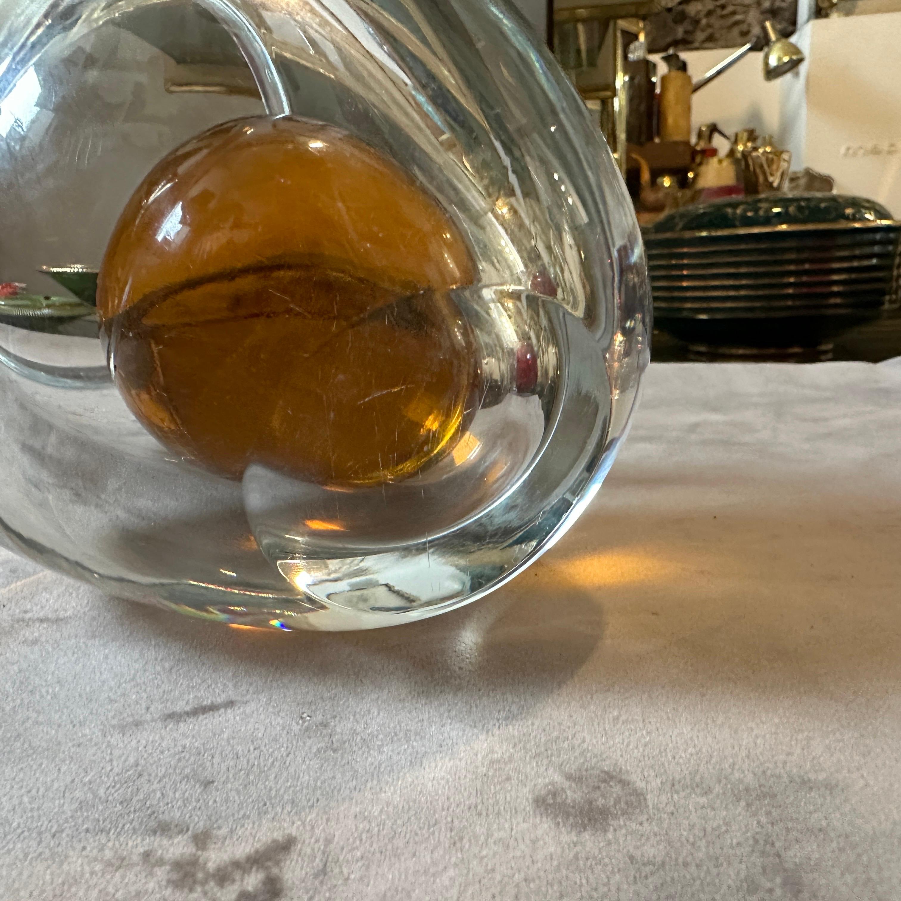 1980s Modern Clear and Brown Murano Glass Ashtray by Alfredo Barbini 4