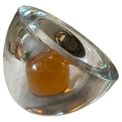 1980s Modern Clear and Brown Murano Glass Ashtray by Alfredo Barbini