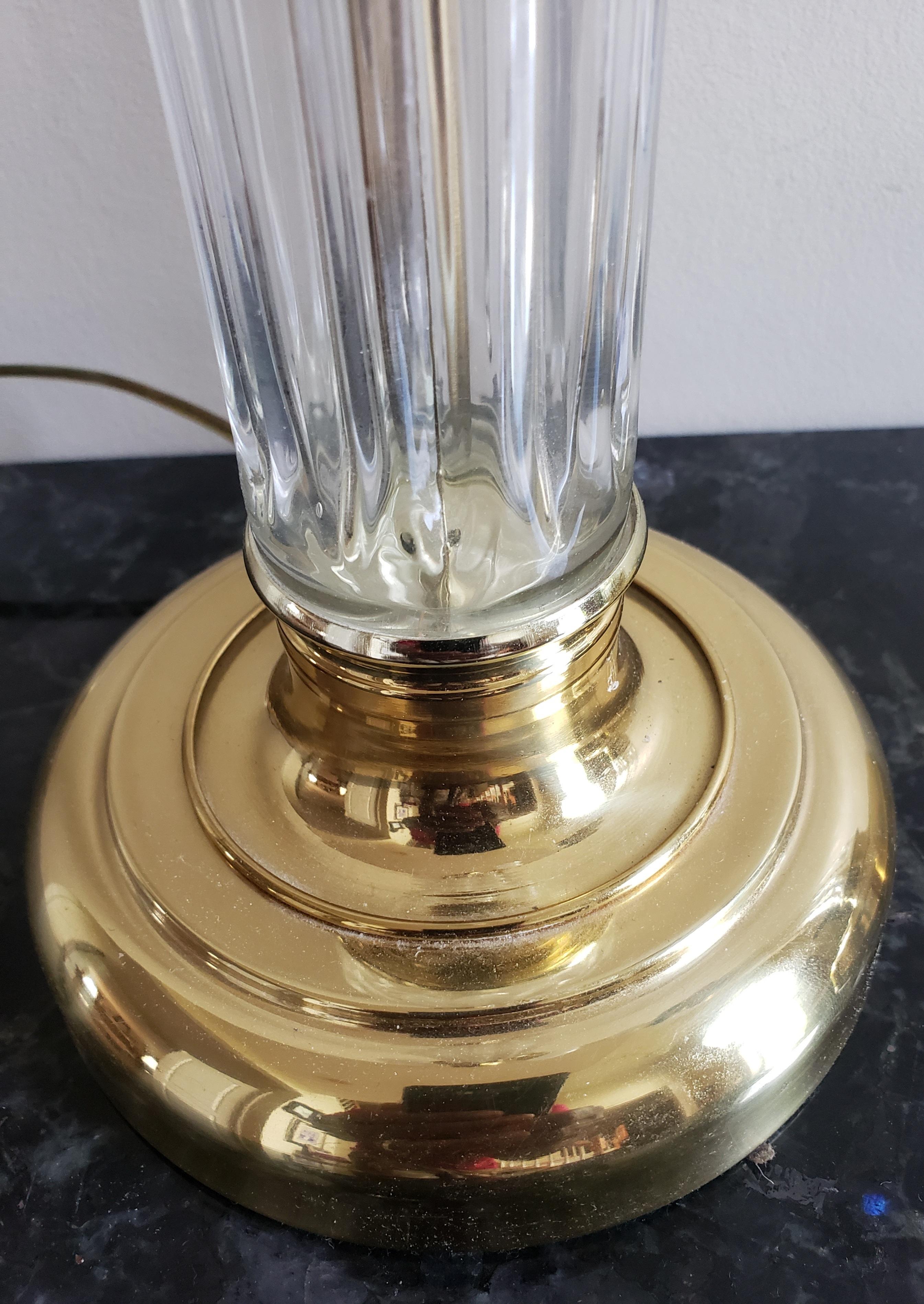 Regency 1980s Modern Crystal Clear and Polished Brass Table Lamps - a Pair For Sale