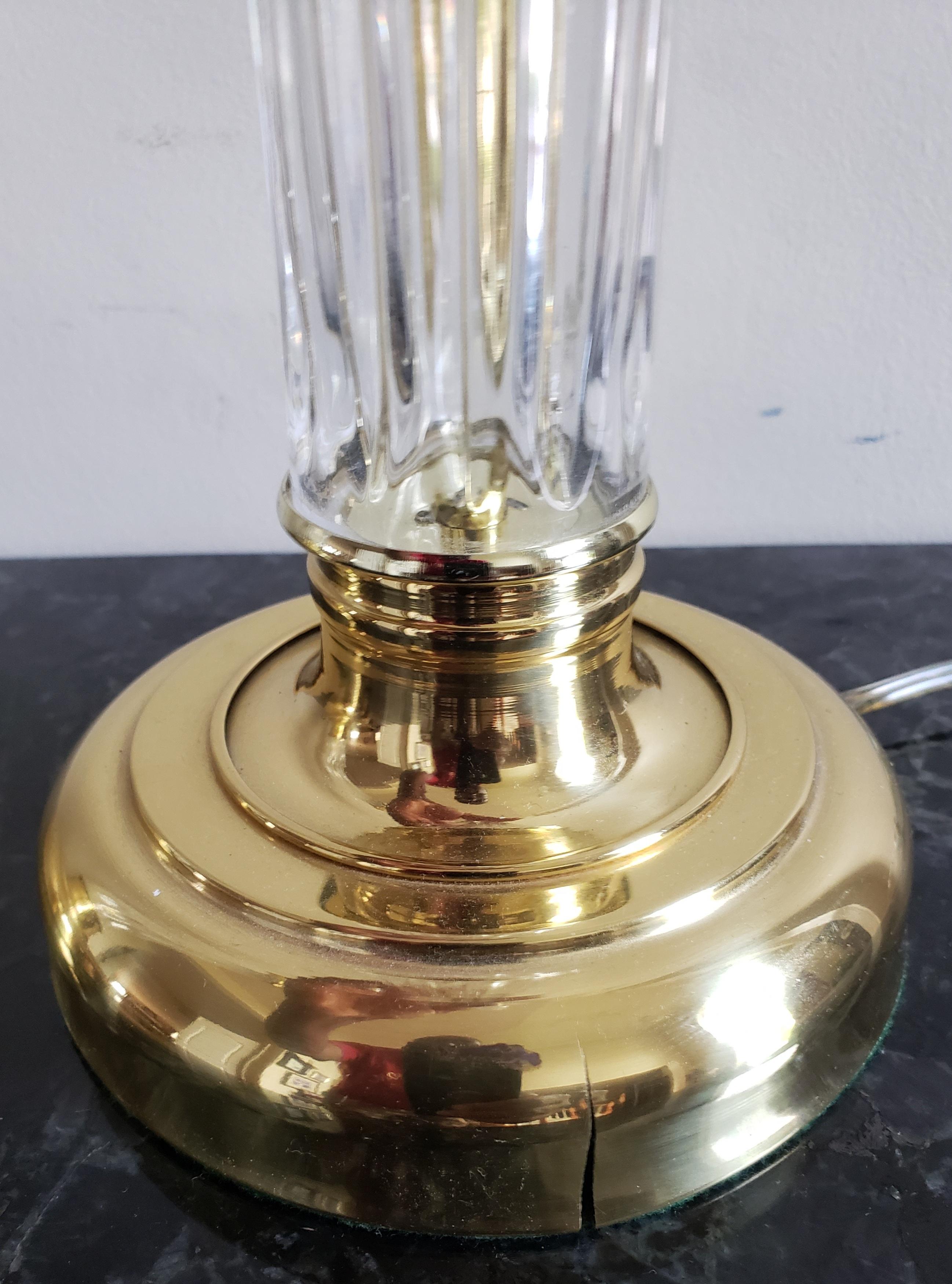 American 1980s Modern Crystal Clear and Polished Brass Table Lamps - a Pair For Sale