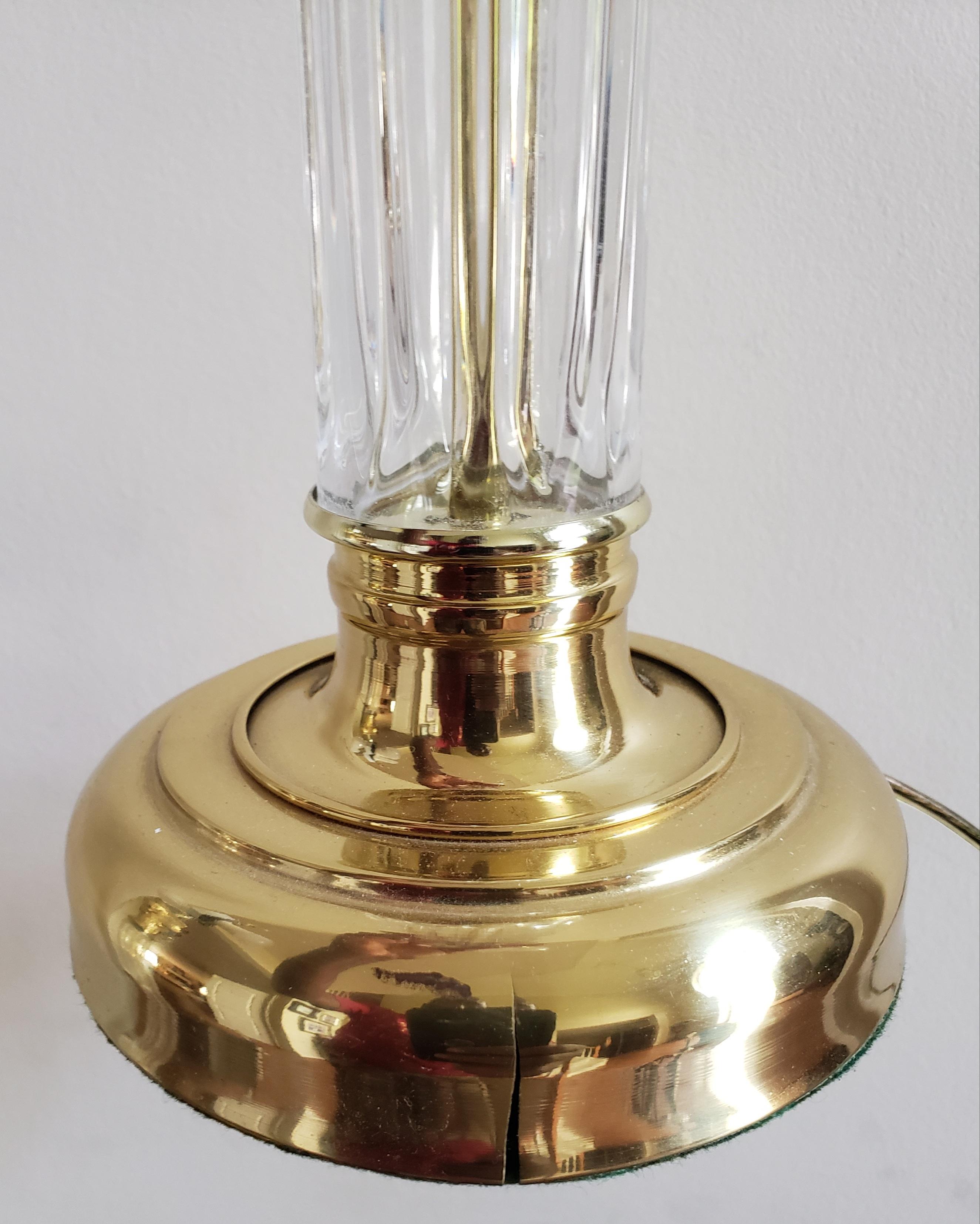 1980s Modern Crystal Clear and Polished Brass Table Lamps - a Pair For Sale 1