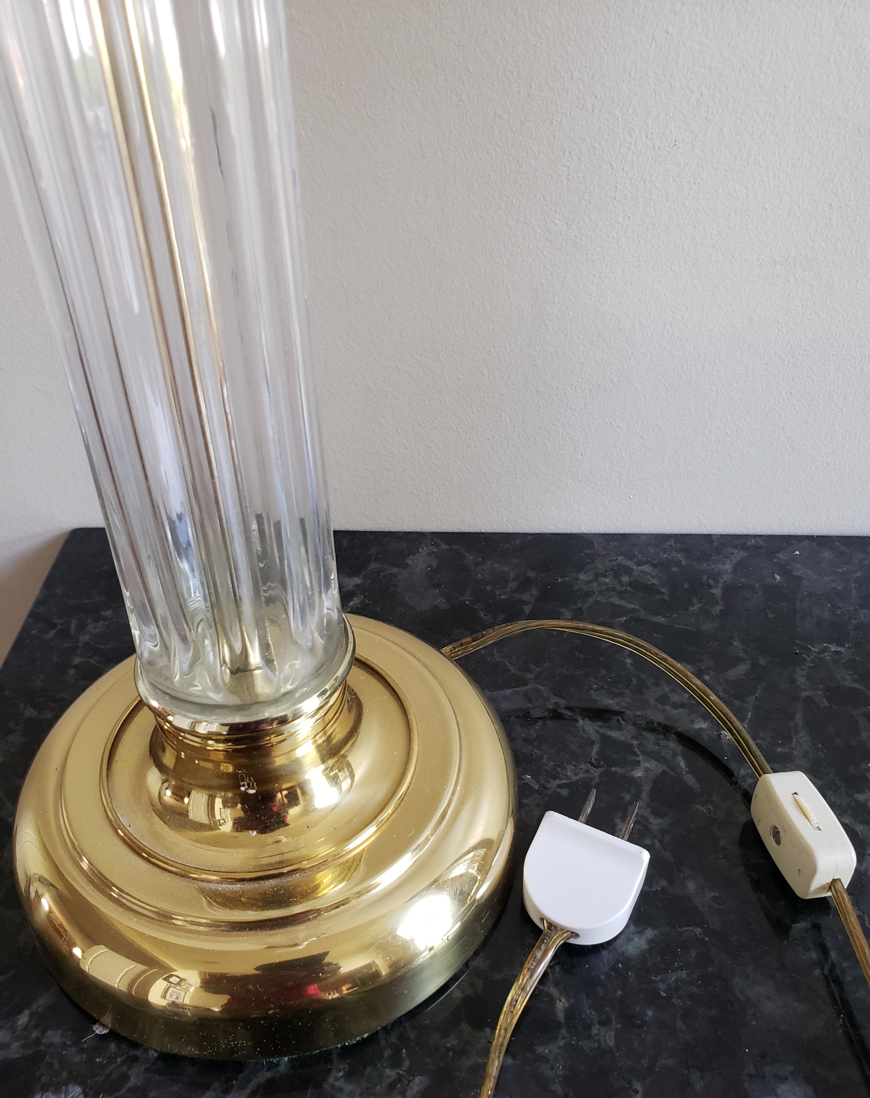 1980s Modern Crystal Clear and Polished Brass Table Lamps - a Pair For Sale 2