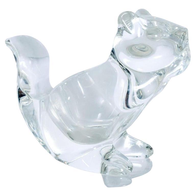 1980s Modern Crystal Glass Candy Dish Squirrel Figurine