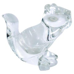 Vintage 1980s Modern Crystal Glass Candy Dish Squirrel Figurine