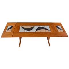 1980s Modern Danish Teak Decorative Stone Top Dining Table Signed by the Artist