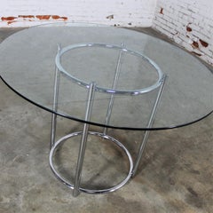 1980’s Modern Daystrom Dinette or Dining Table Chrome Frame & Round Glass Top