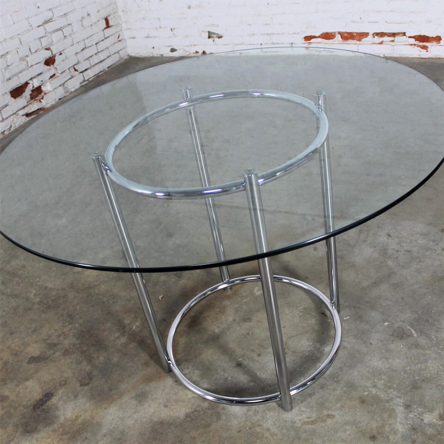 1980’s Modern Daystrom Dinette or Dining Table Chrome Frame & Round Glass Top 1