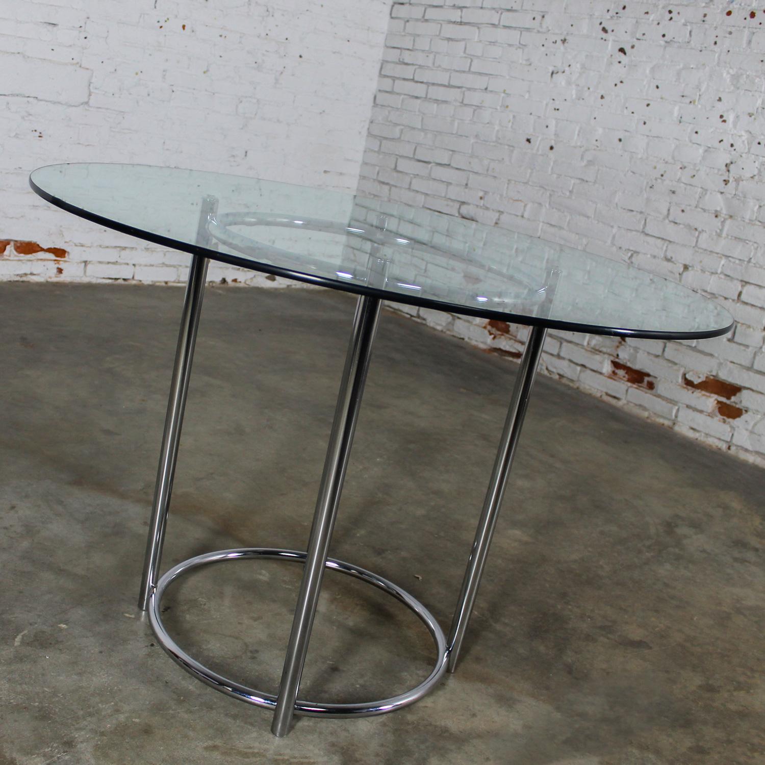 1980’s Modern Daystrom Dinette or Dining Table Chrome Frame & Round Glass Top 2