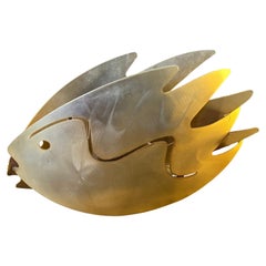 Jarrón moderno de hierro dorado y cristal de diseño italiano de los años 80