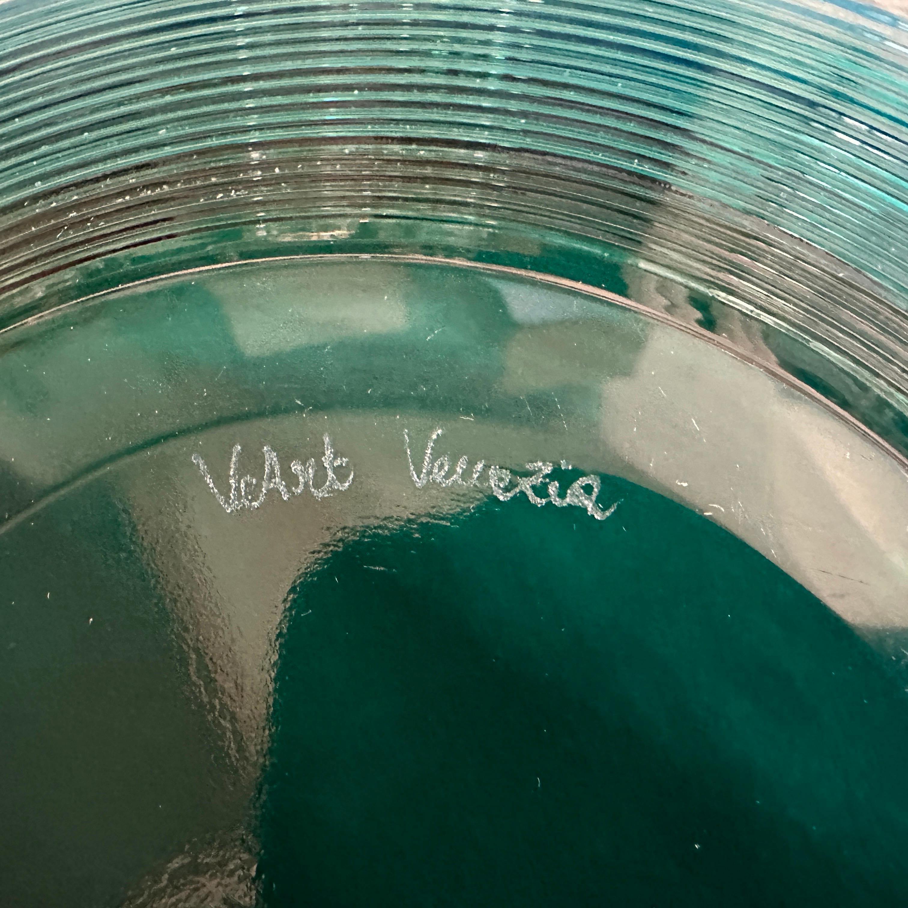 Centrotavola rotondo moderno degli anni '80 in vetro di Murano verde e nero di VeArt in vendita 3