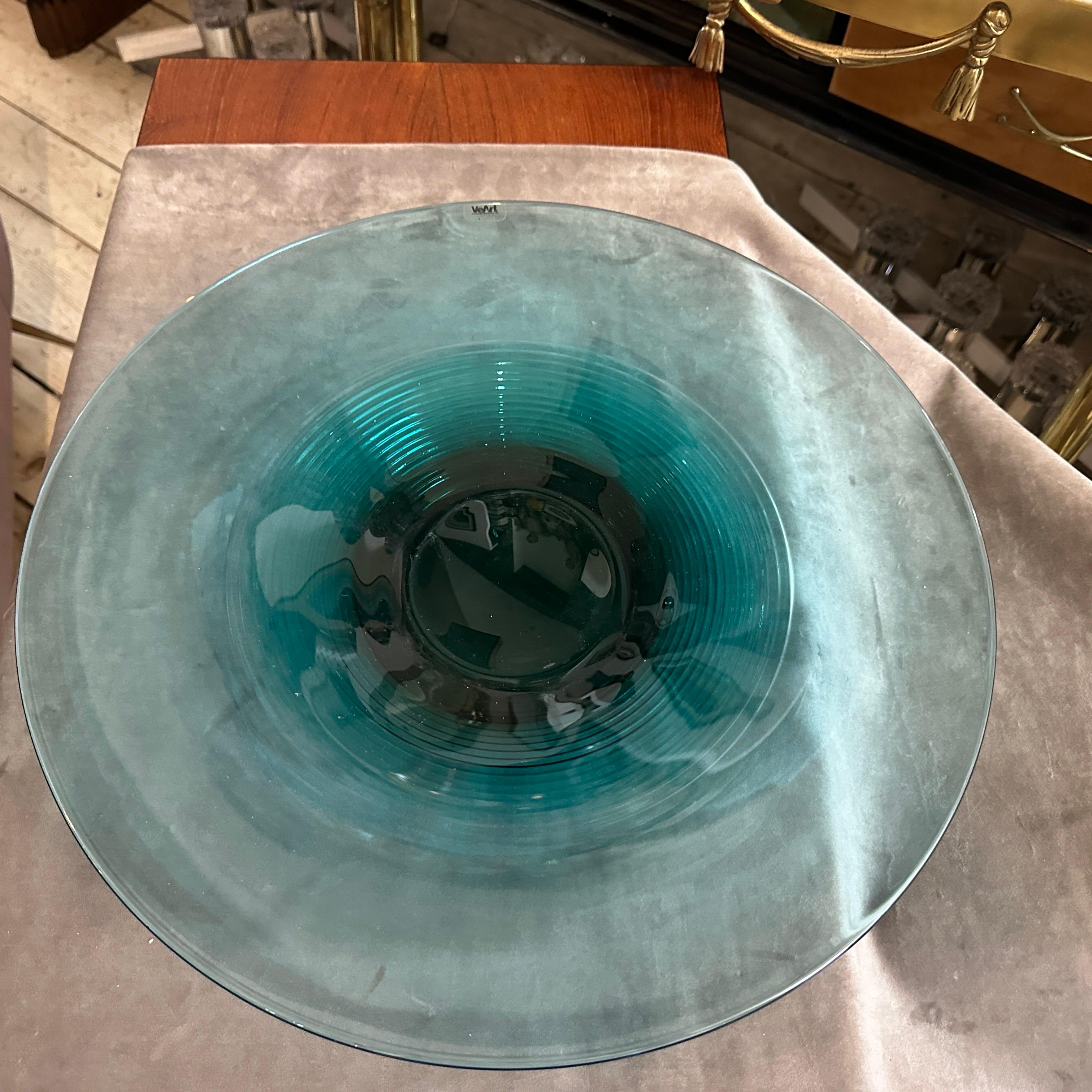 XX secolo Centrotavola rotondo moderno degli anni '80 in vetro di Murano verde e nero di VeArt in vendita