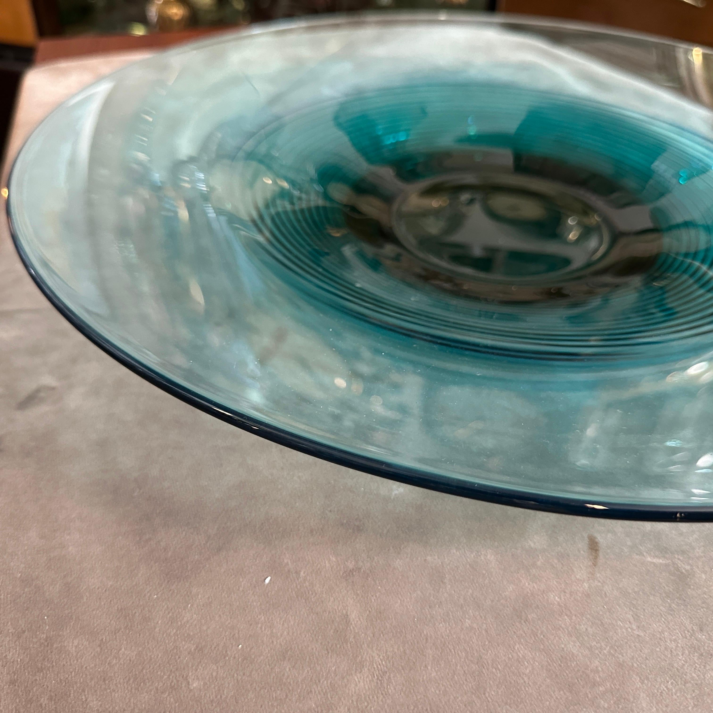 Centrotavola rotondo moderno degli anni '80 in vetro di Murano verde e nero di VeArt in vendita 1