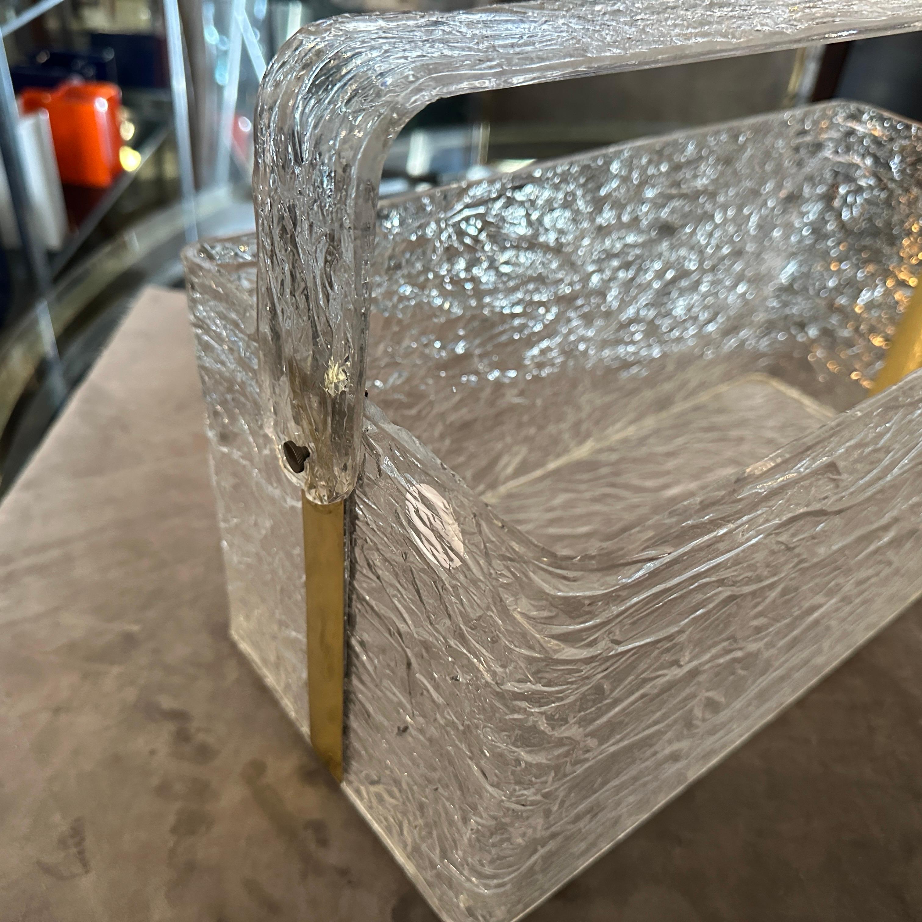 1980s Modern Iced Lucite and Brass Italian Design Magazine Rack by Cavinato For Sale 4