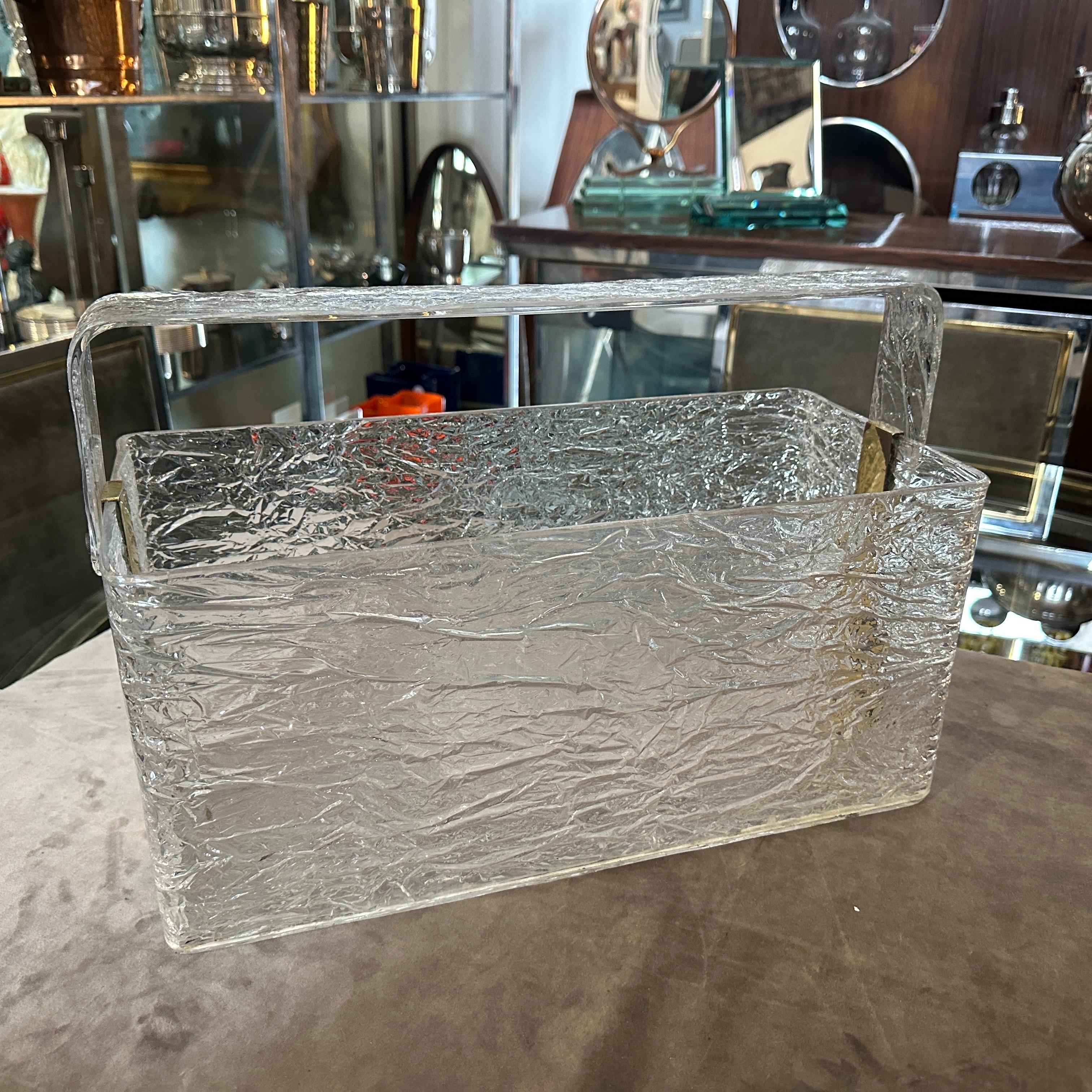 1980s Modern Iced Lucite and Brass Italian Design Magazine Rack by Cavinato For Sale 5