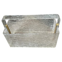 1980s Modern Iced Lucite and Brass Italian Design Magazine Rack by Cavinato