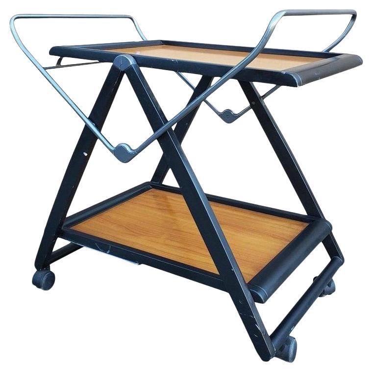 1980s Modern Italian Two-Tier Wooden Fold Up Trolley