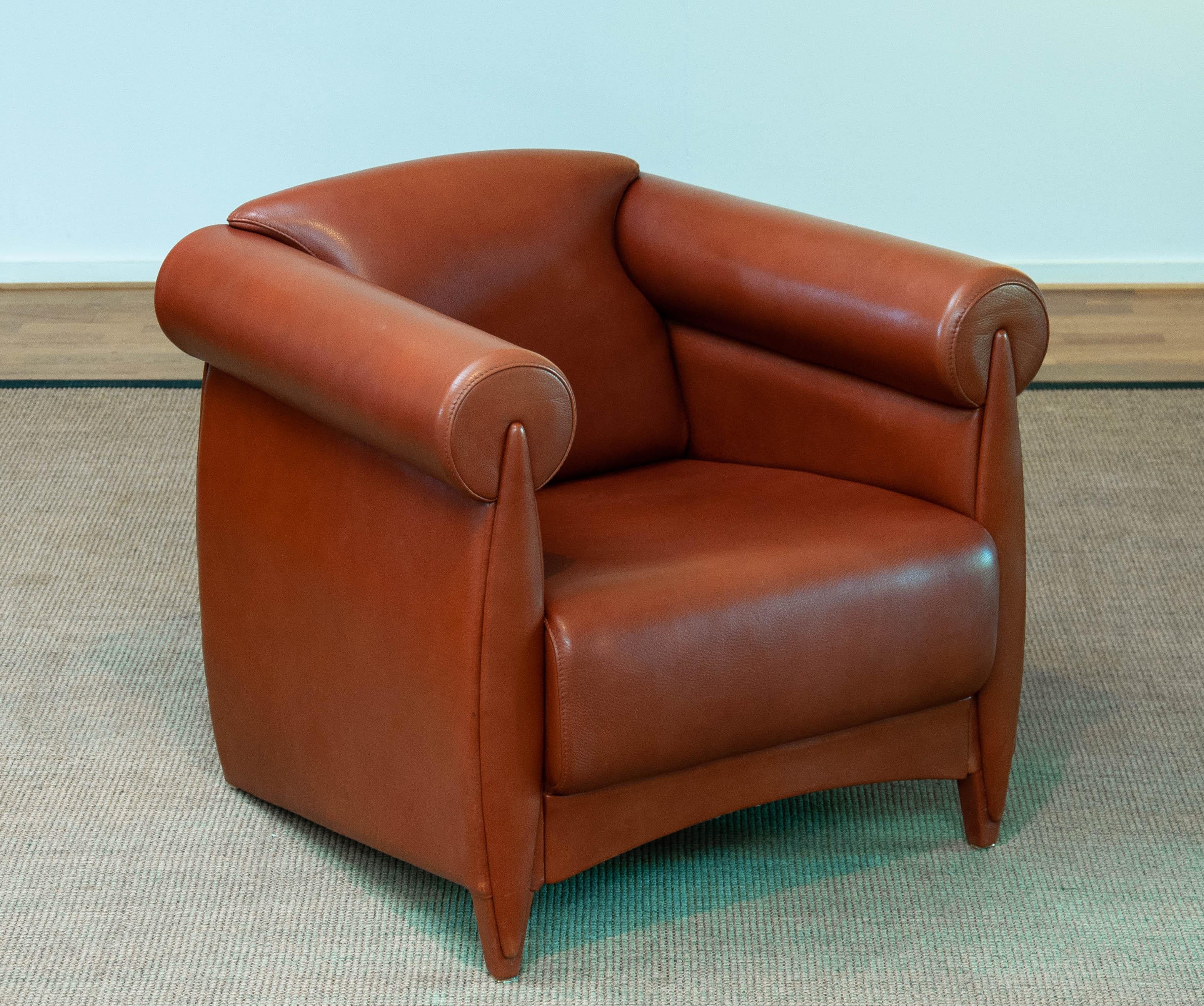 Danish 1980s Modern Lounge / Club Chair in Cognac Leather by Klaus Wettergren Denmark For Sale