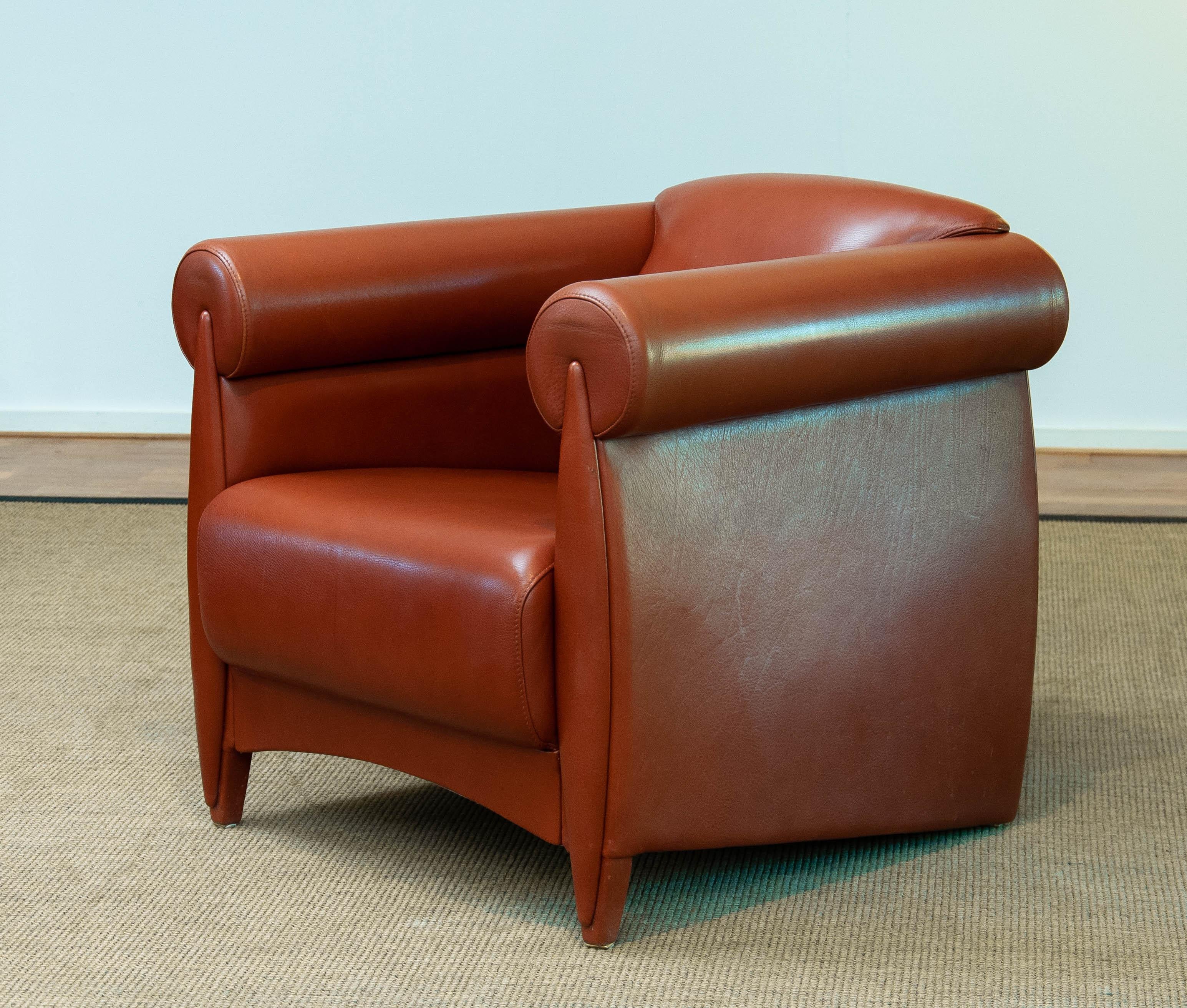 Moderne Chaise longue / Club moderne des années 1980 en cuir cognac par Klaus Wettergren Danemark en vente