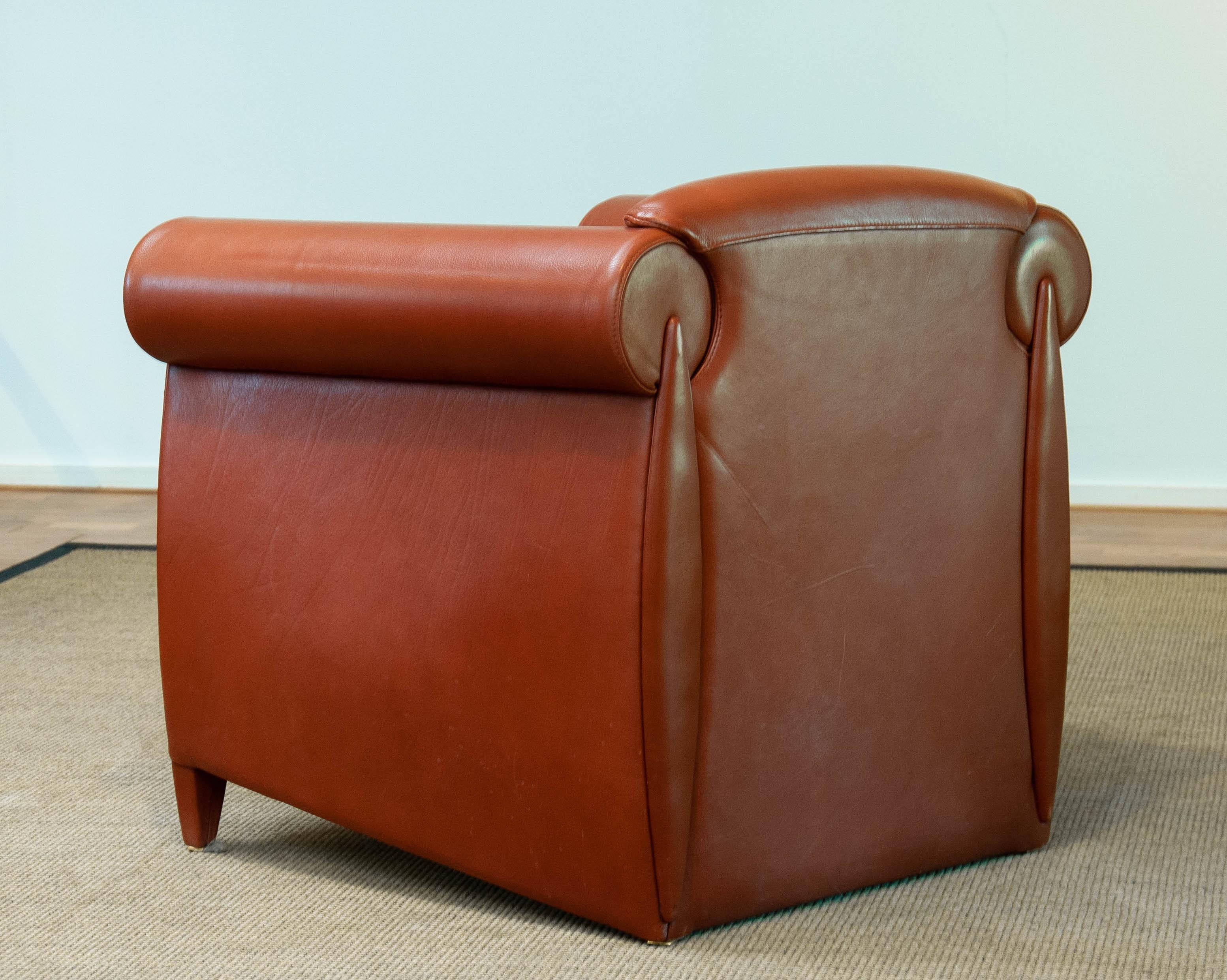 Late 20th Century 1980s Modern Lounge / Club Chair in Cognac Leather by Klaus Wettergren Denmark For Sale