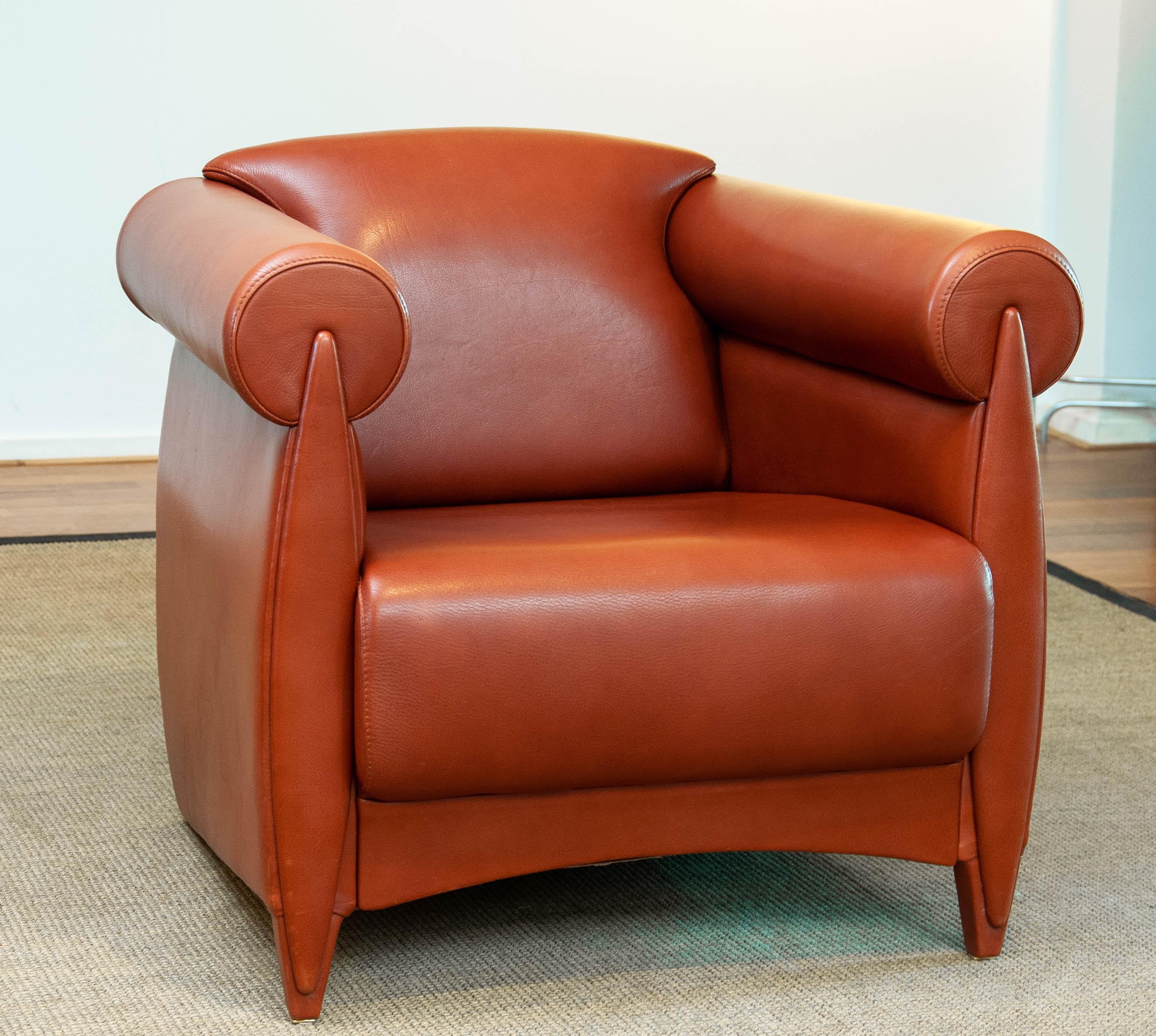 1980s Modern Lounge / Club Chair in Cognac Leather by Klaus Wettergren Denmark For Sale 1