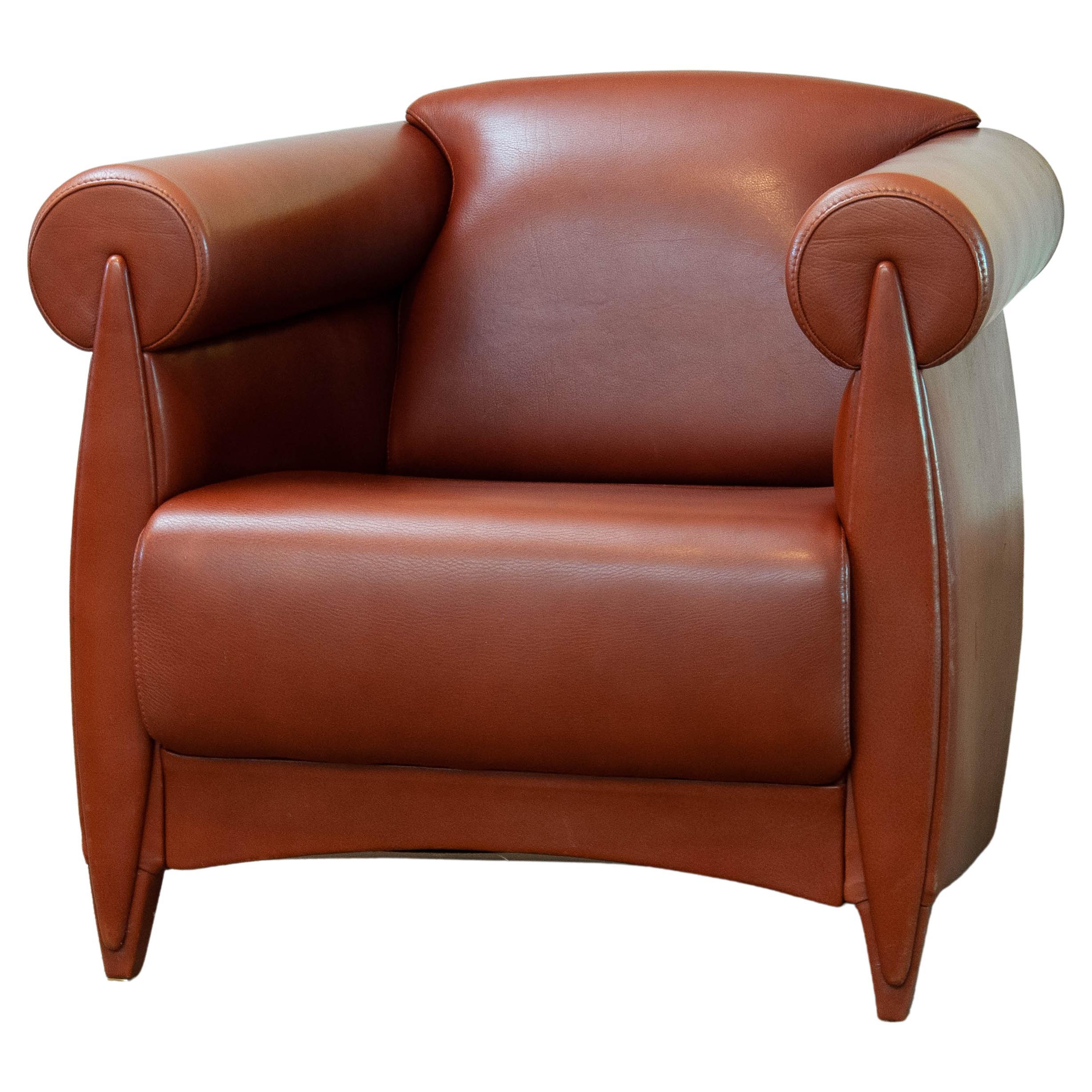 1980s Modern Lounge / Club Chair in Cognac Leather by Klaus Wettergren Denmark
