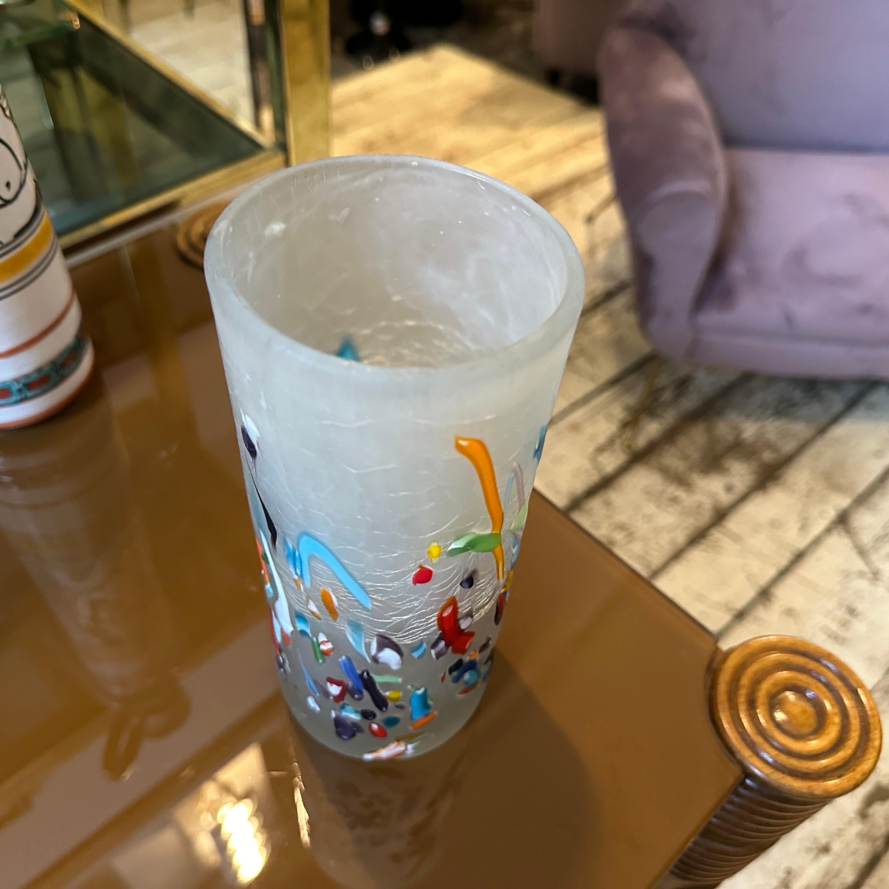Italian 1980s Modern Millefiori style Murano Glass Cylinder Vase For Sale
