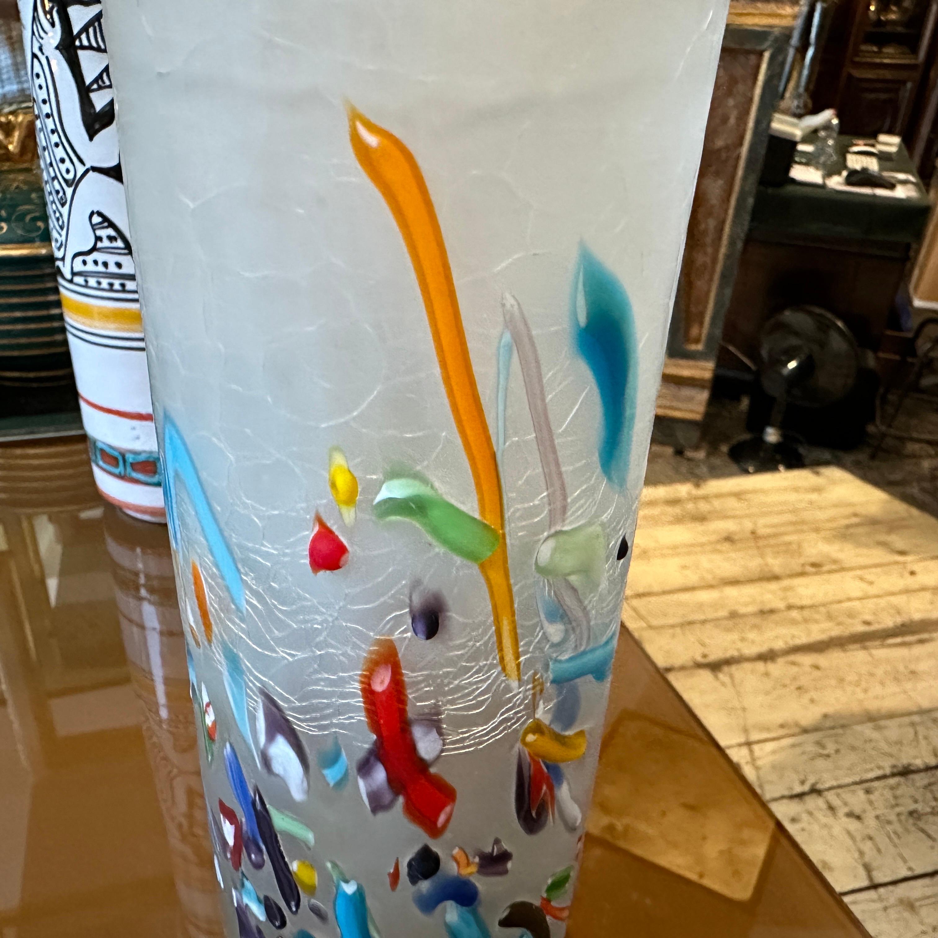 1980s Modern Millefiori style Murano Glass Cylinder Vase In Good Condition For Sale In Aci Castello, IT