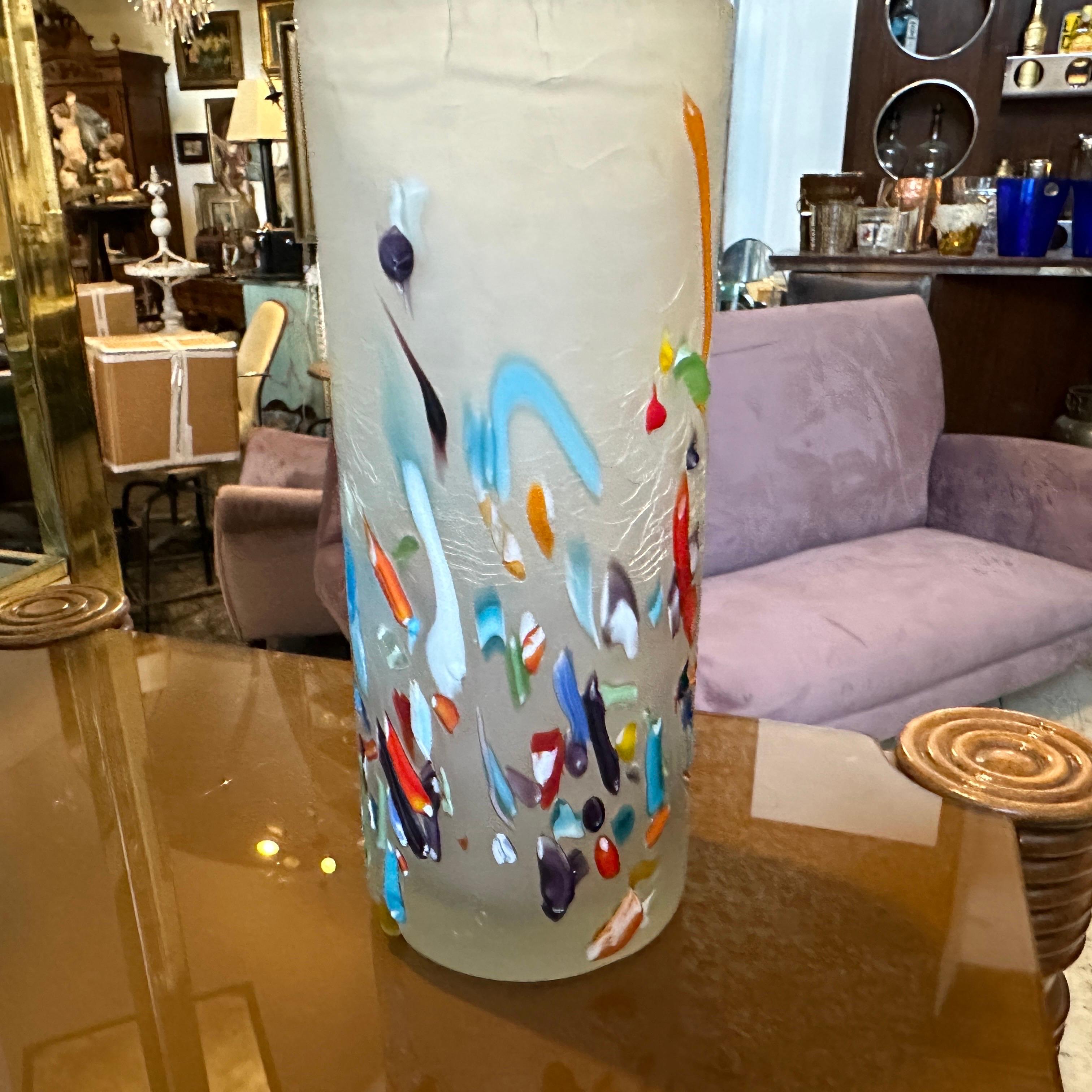 1980s Modern Millefiori style Murano Glass Cylinder Vase For Sale 1