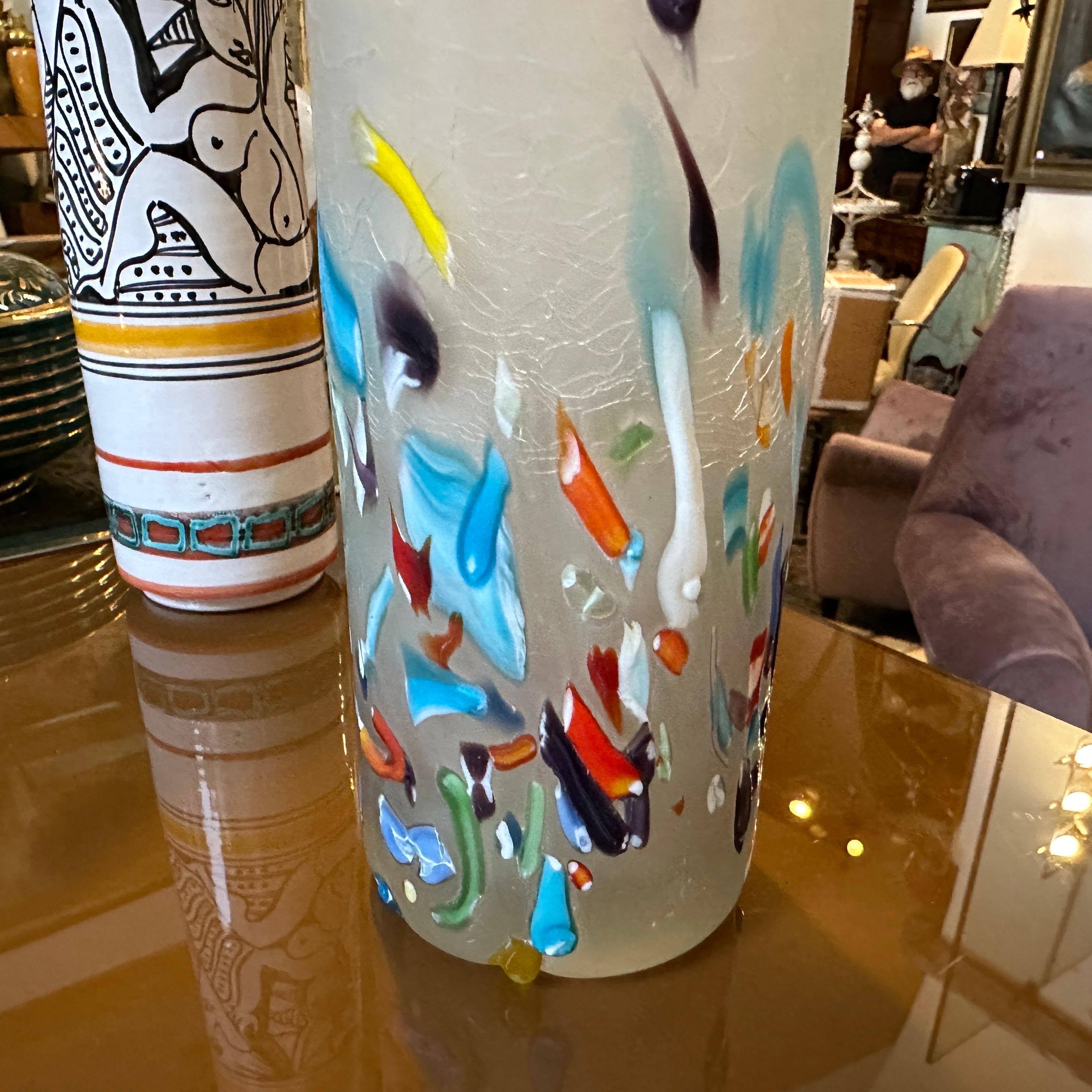 1980s Modern Millefiori style Murano Glass Cylinder Vase For Sale 3