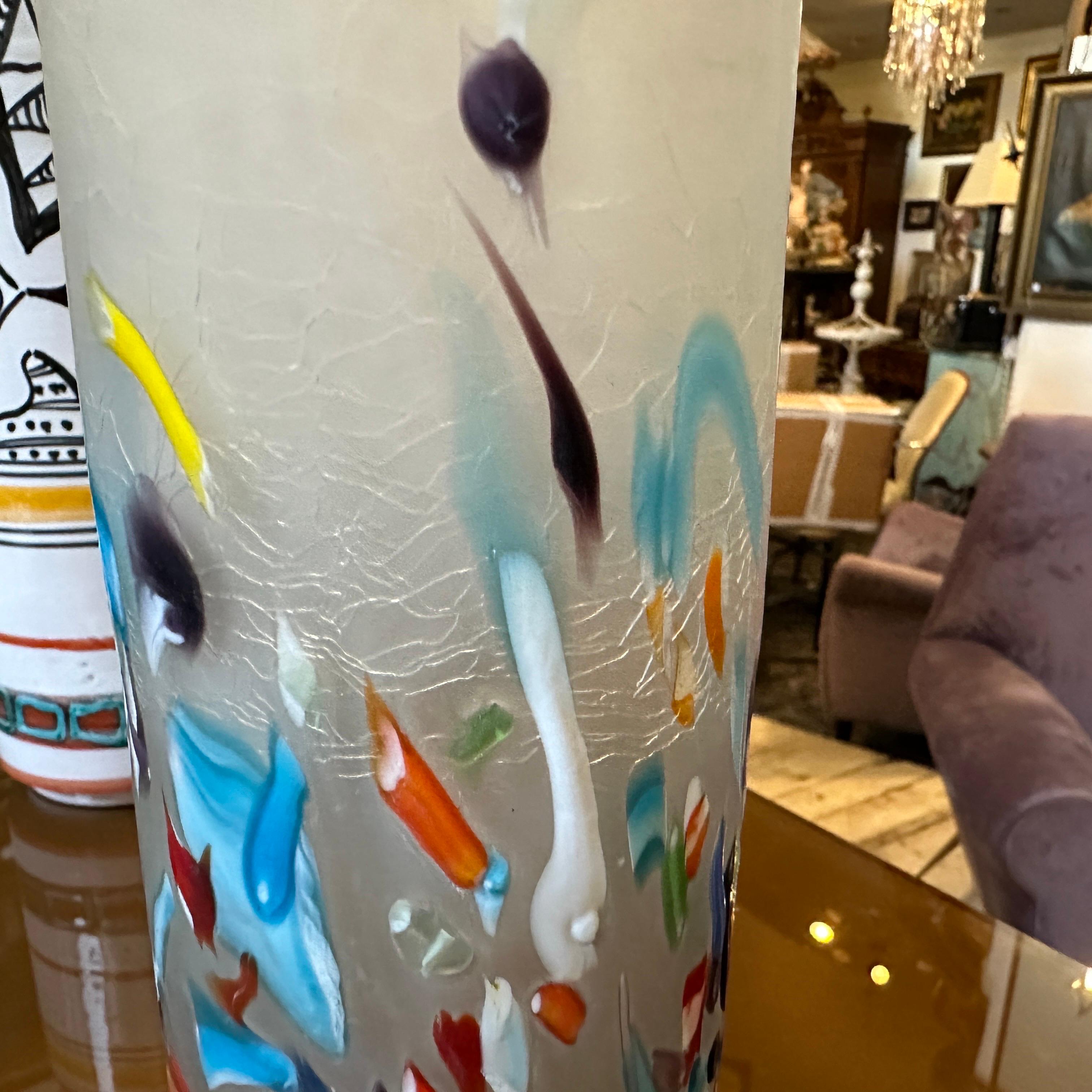 1980s Modern Millefiori style Murano Glass Cylinder Vase For Sale 4