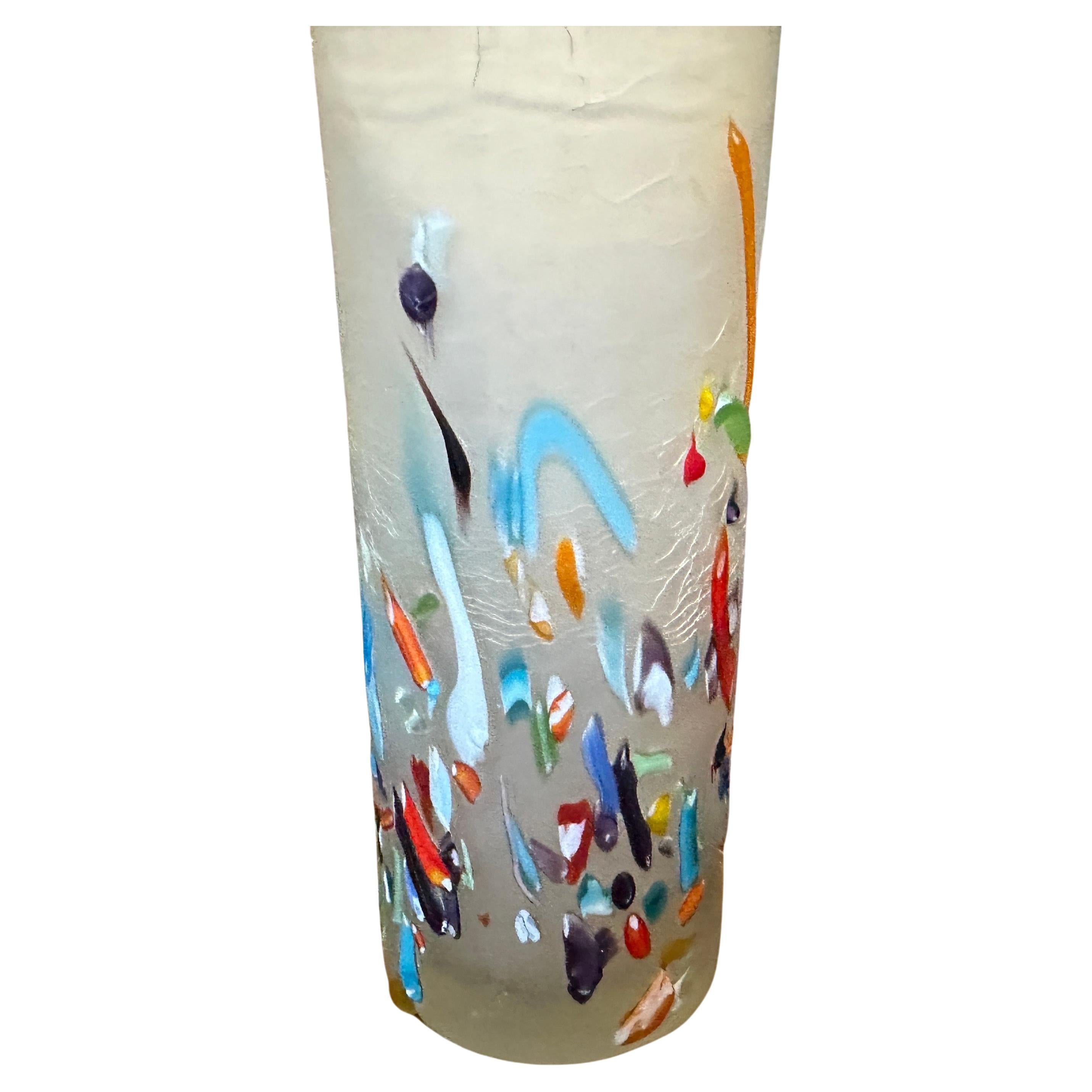 1980s Modern Millefiori style Murano Glass Cylinder Vase For Sale