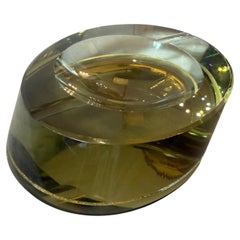 1980s Modern Olive Green Light Blue Sommerso Murano Glass Asymmetrical Ashtray